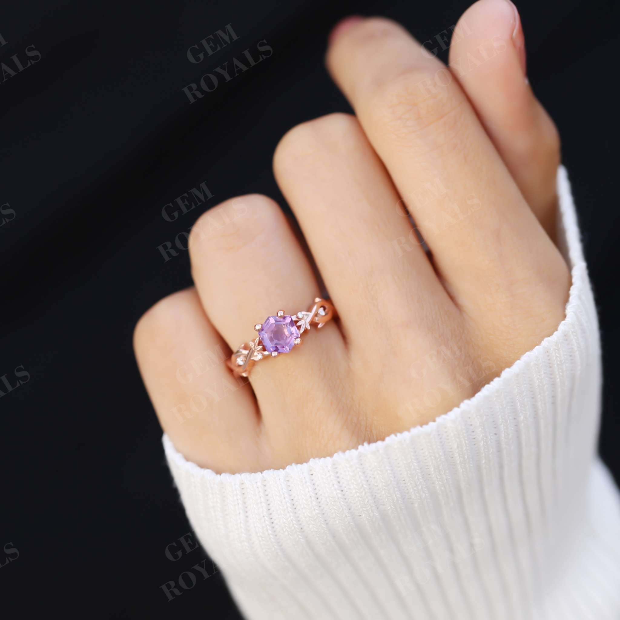 Vintage Nature Inspired Hexagon Amethyst Engagement Ring