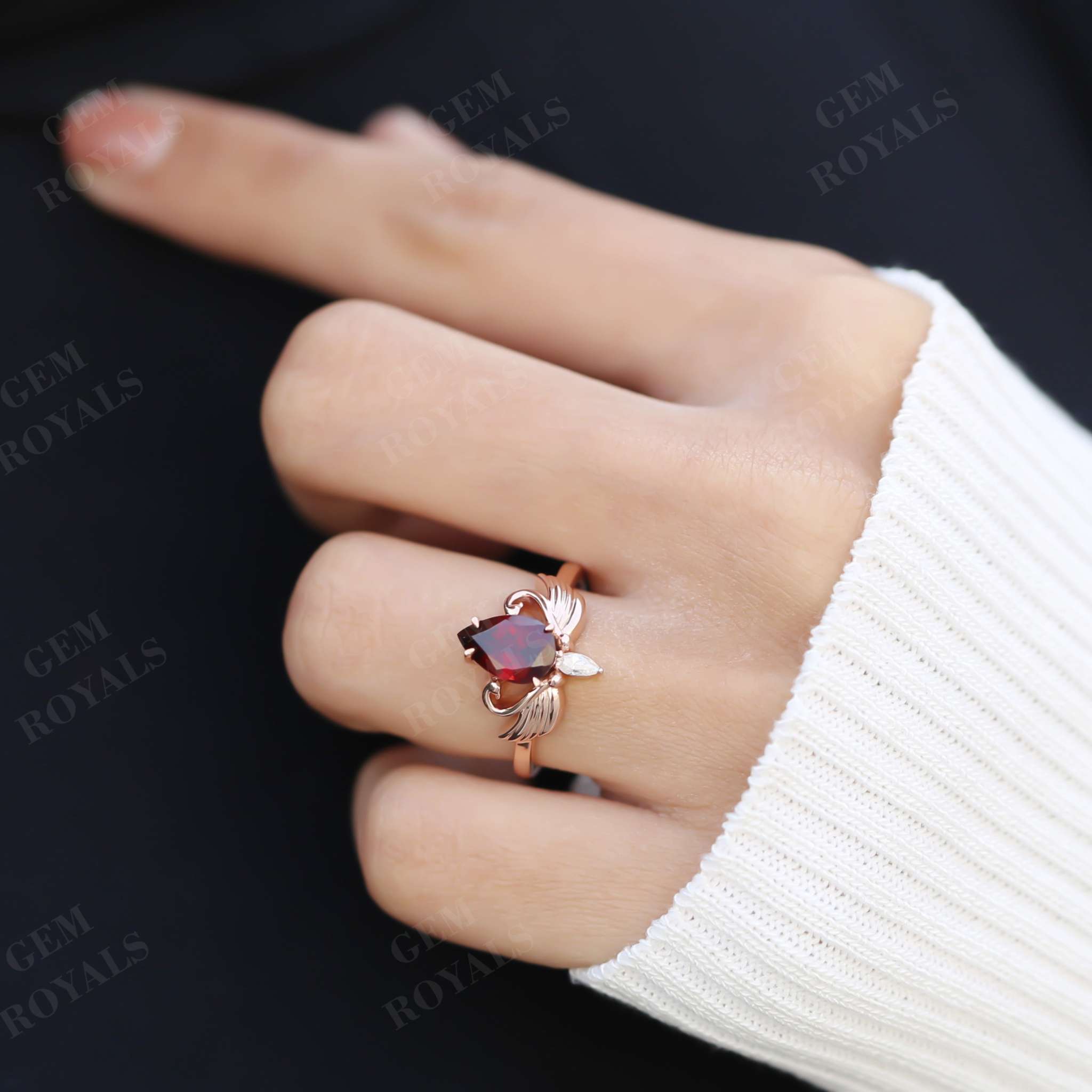 Art Deco Pear Shaped Red Garnet Engagement Ring