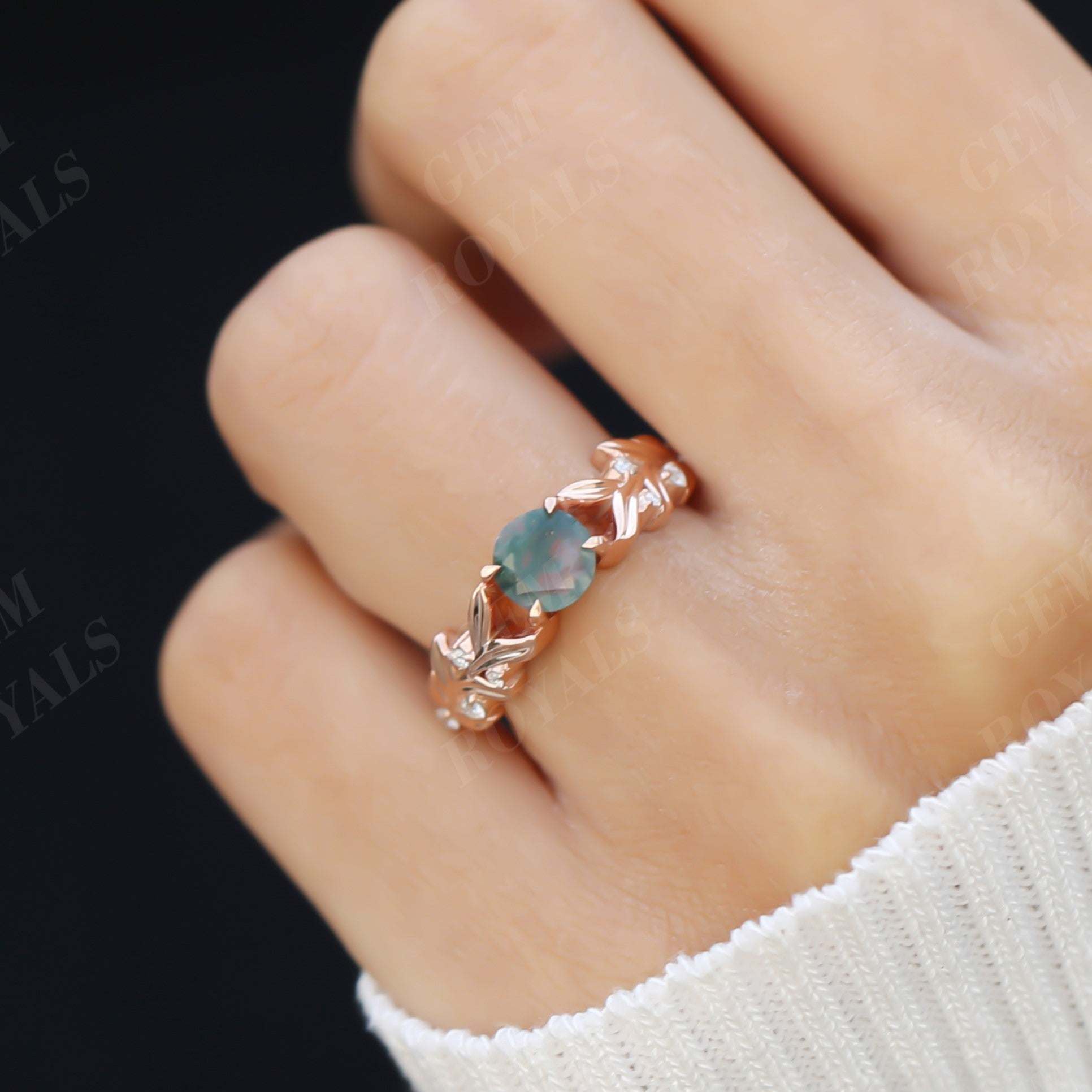 Nature Inspired Twig Round Moss Agate Engagement Ring