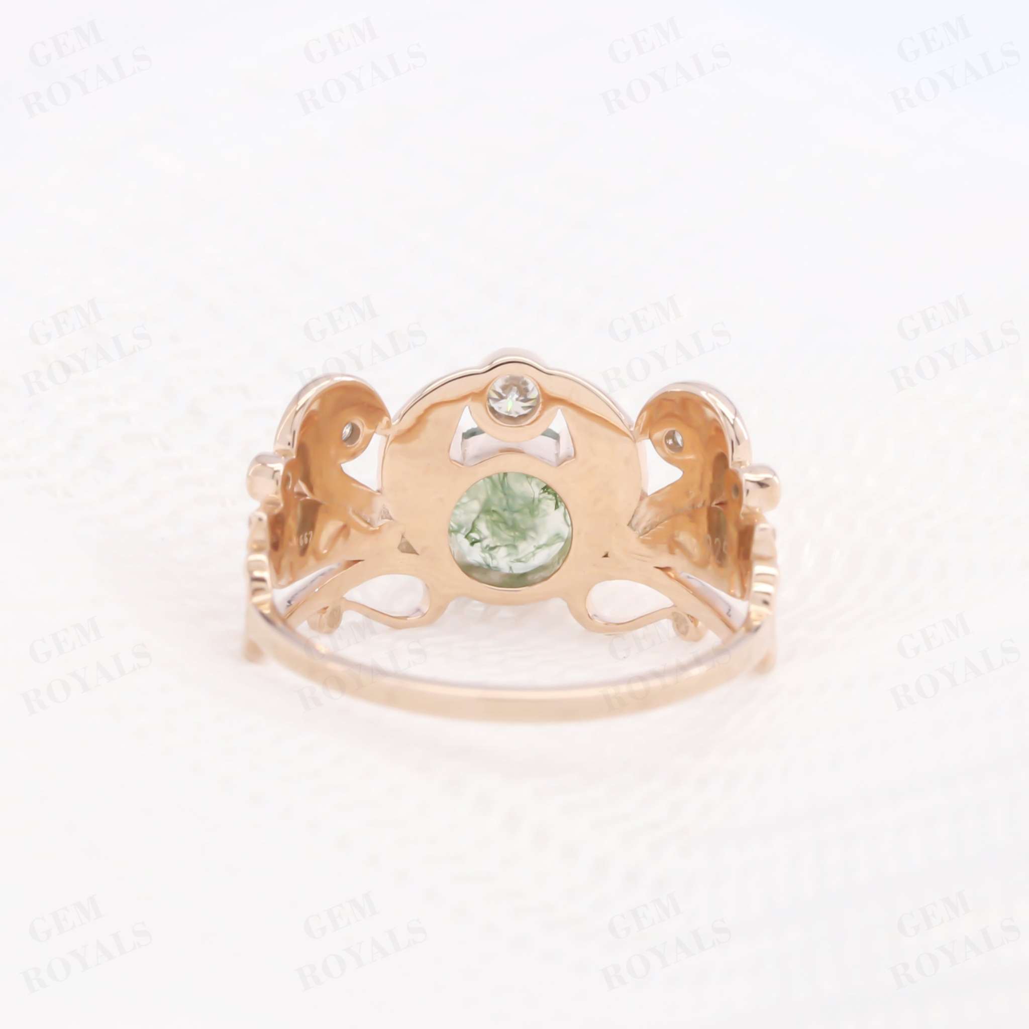 Vintage Style Round Natural Moss Agate Engagement Ring