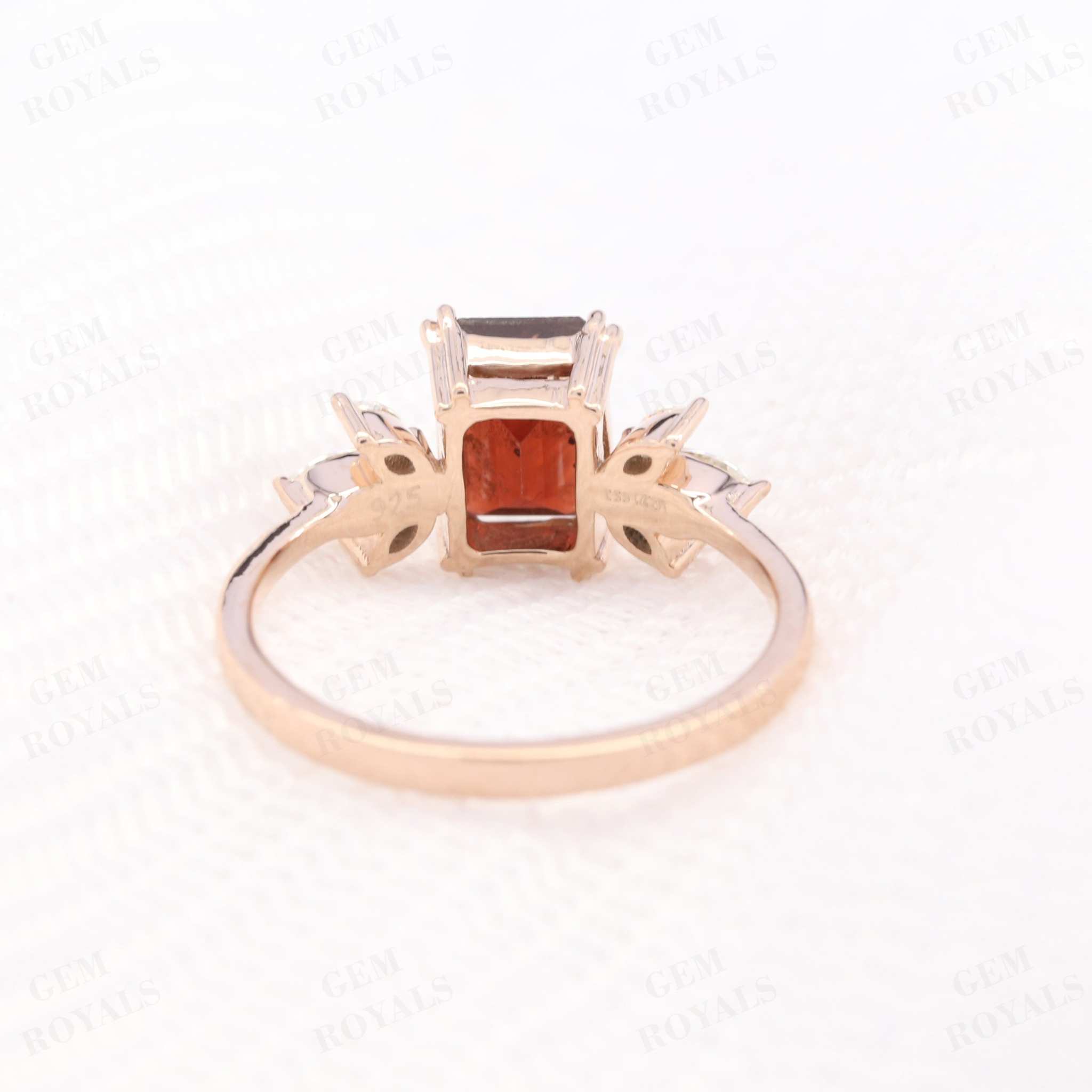 Cluster Emerald Cut Red Garnet Engagement Ring