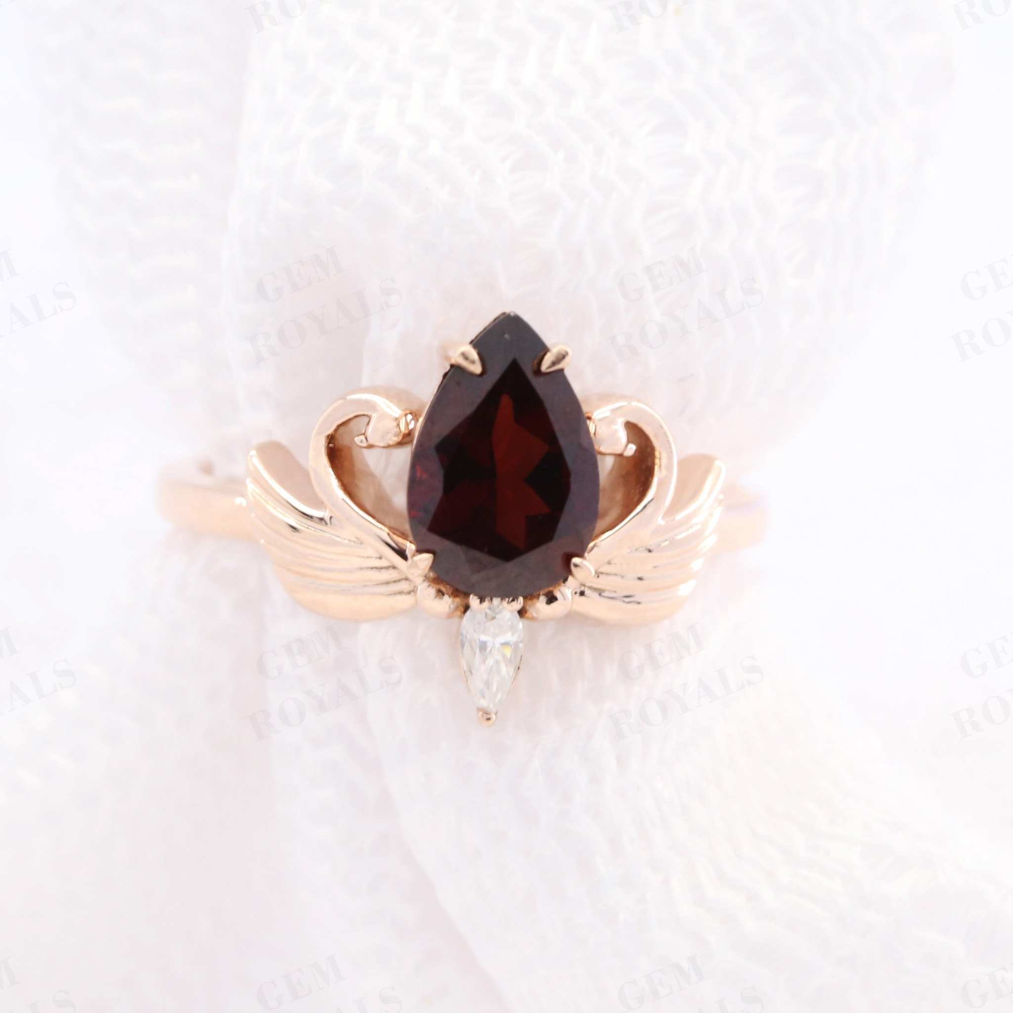 Art Deco Pear Shaped Red Garnet Engagement Ring