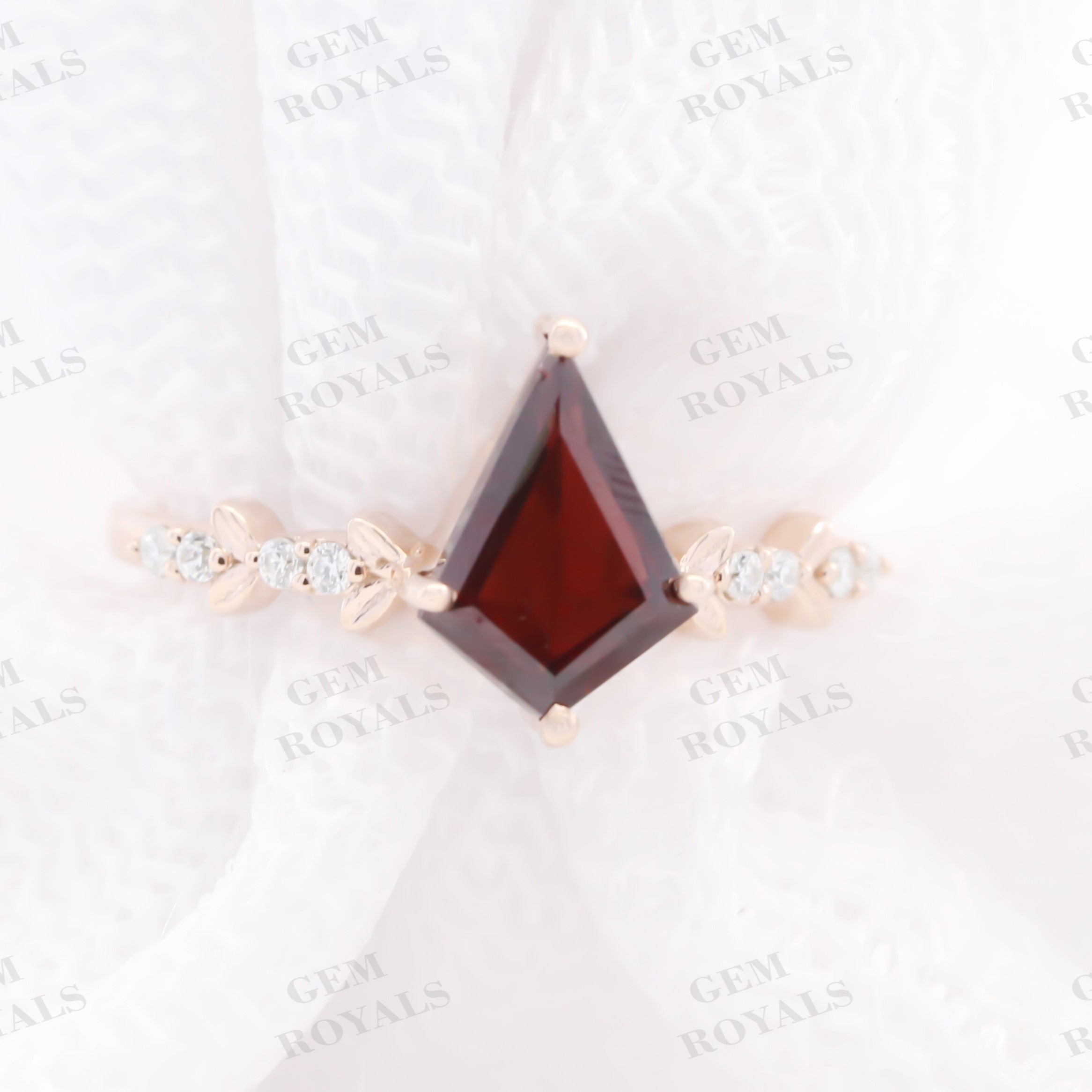 Vintage Nature Inspired Kite Cut Red Garnet Engagement Ring