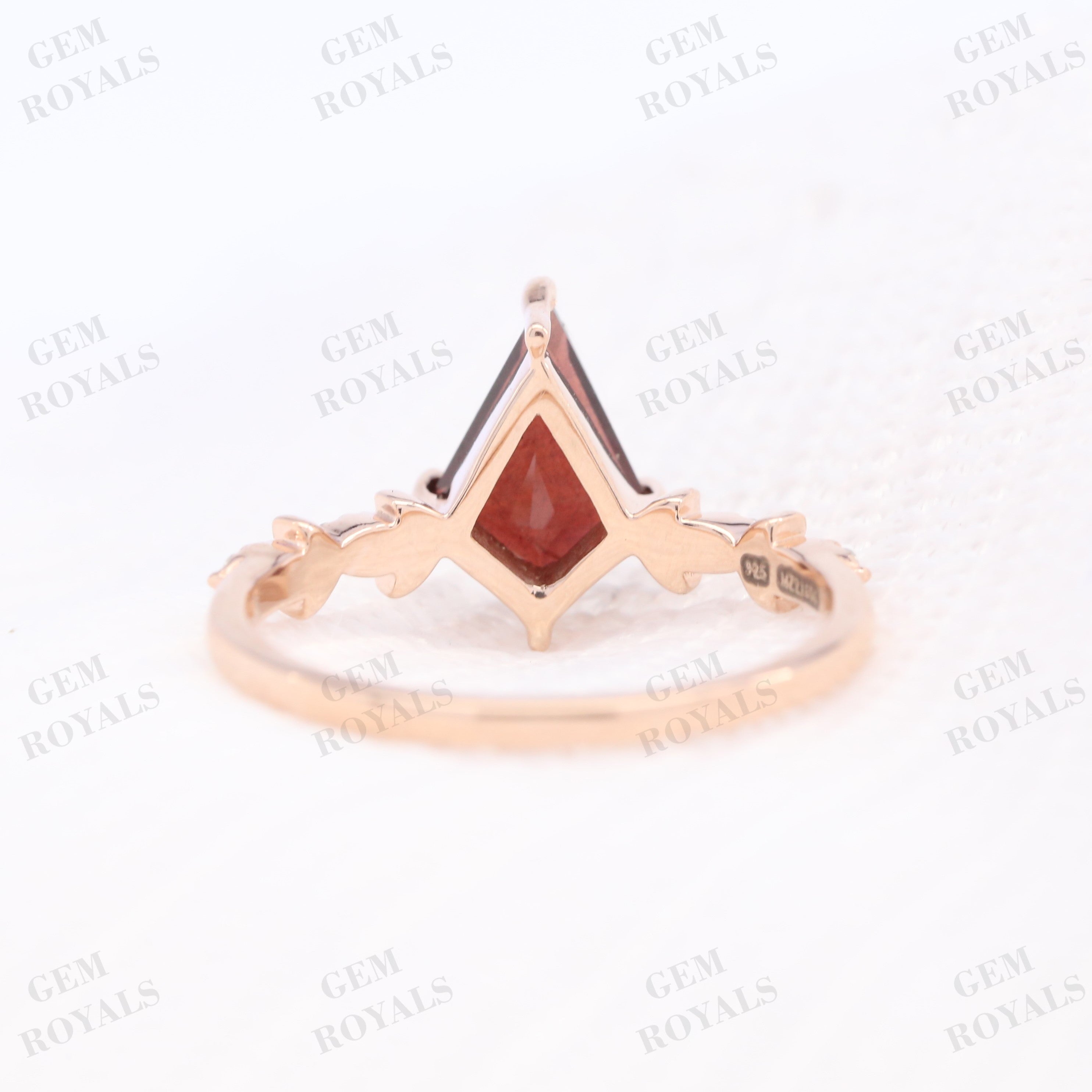 Vintage Nature Inspired Kite Cut Red Garnet Engagement Ring