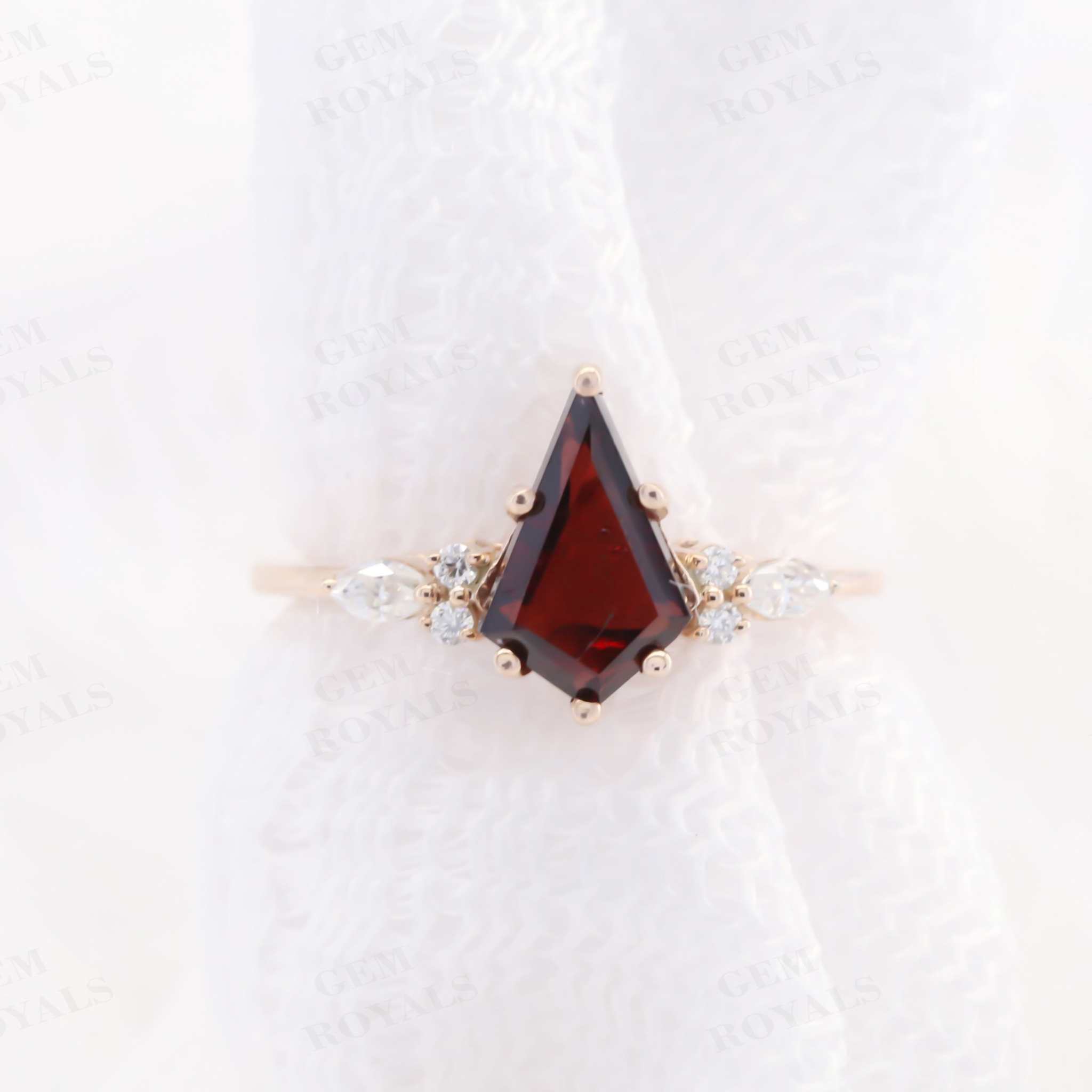 Unique Cluster Style Kite Cut Garnet Engagement Ring