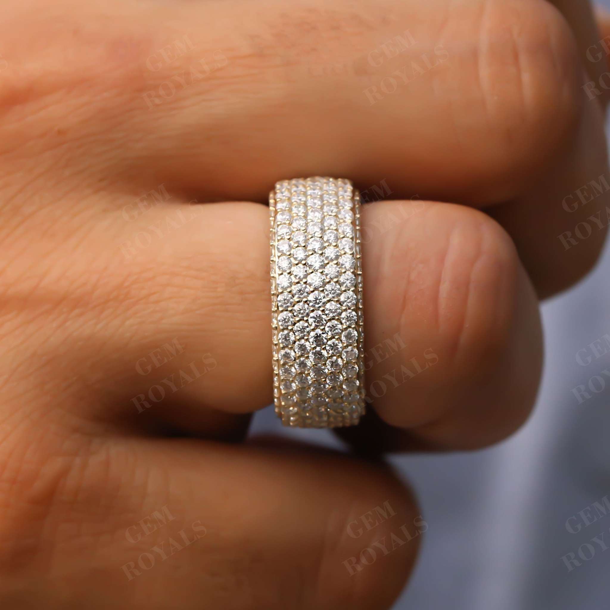 9 MM Wide Pave Set Round Moissanite Men's Wedding Band