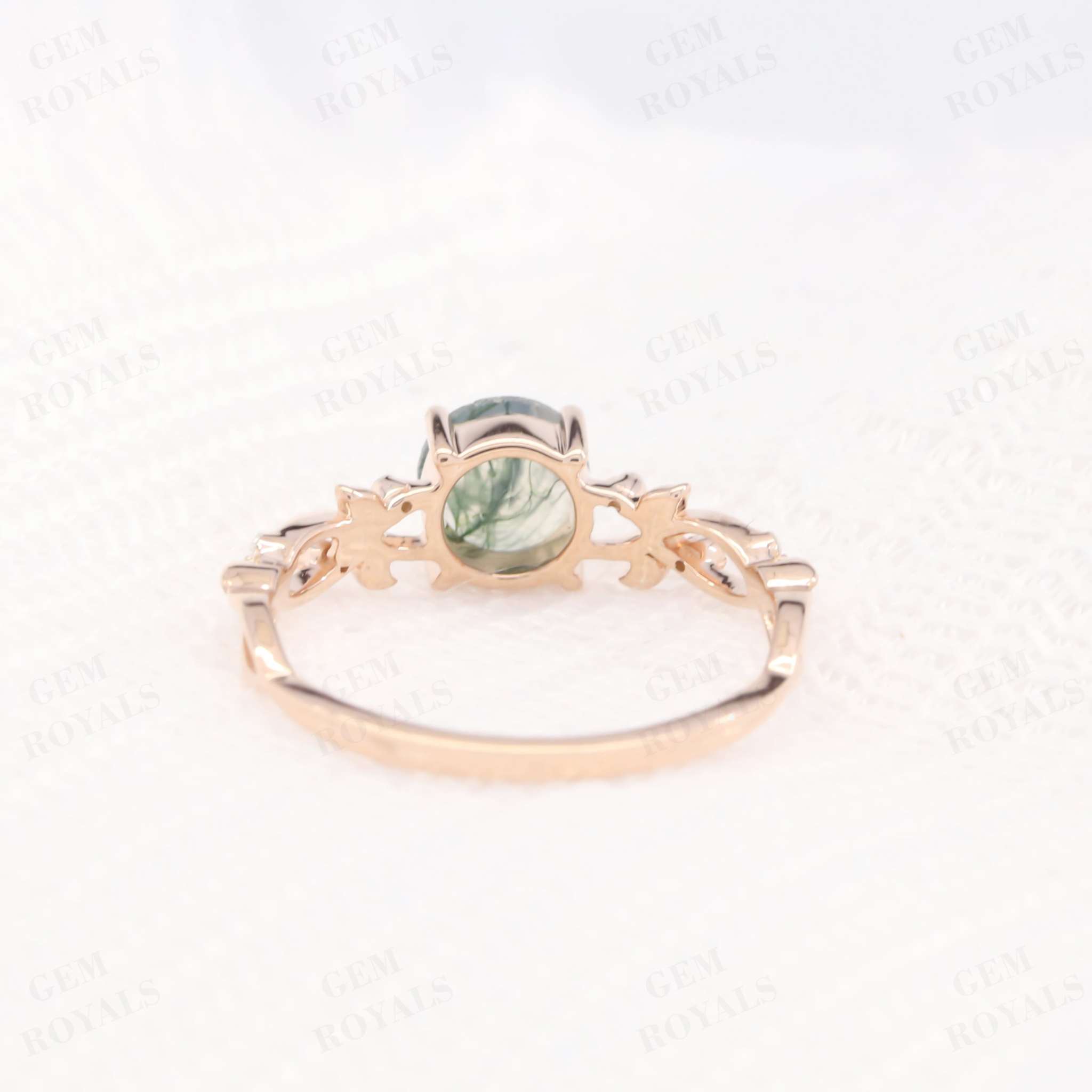 Nature Inspired Round Moss Agate Engagement Ring