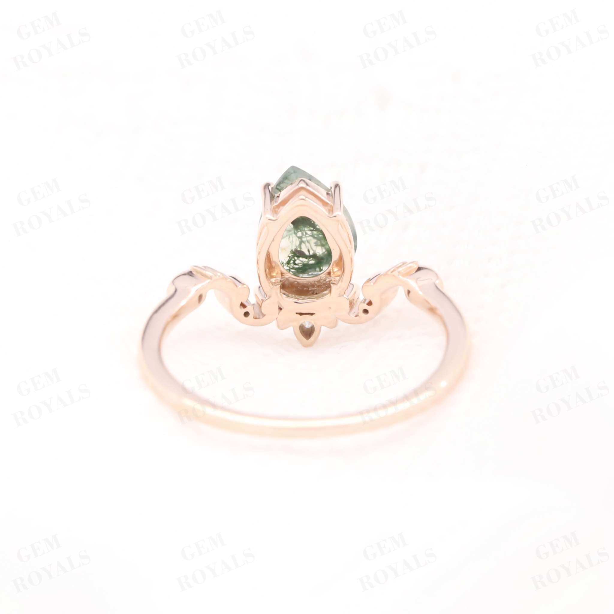 Vintage Art Deco Pear Shaped Moss Agate Engagement Ring