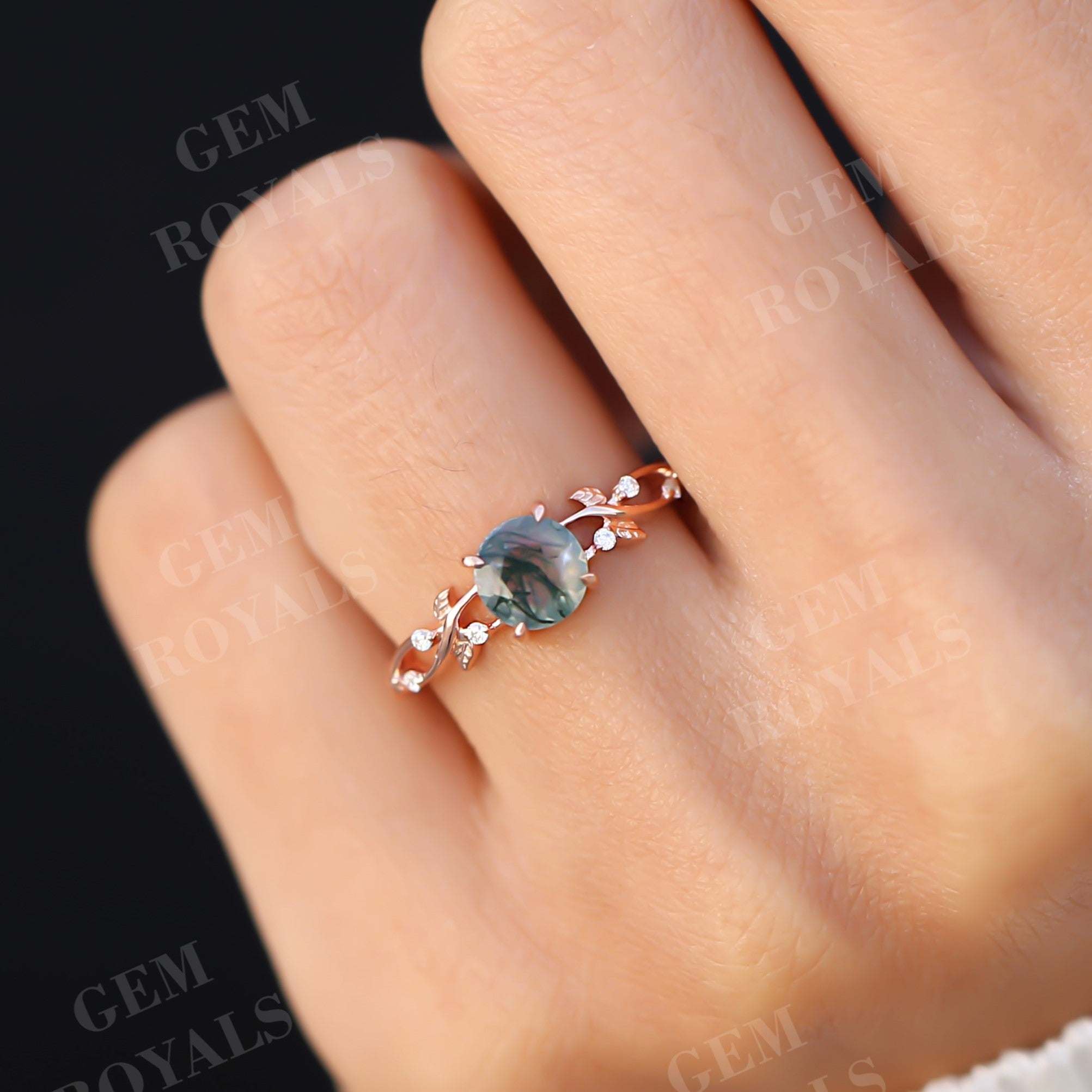 Nature Inspired Round Moss Agate Engagement Ring