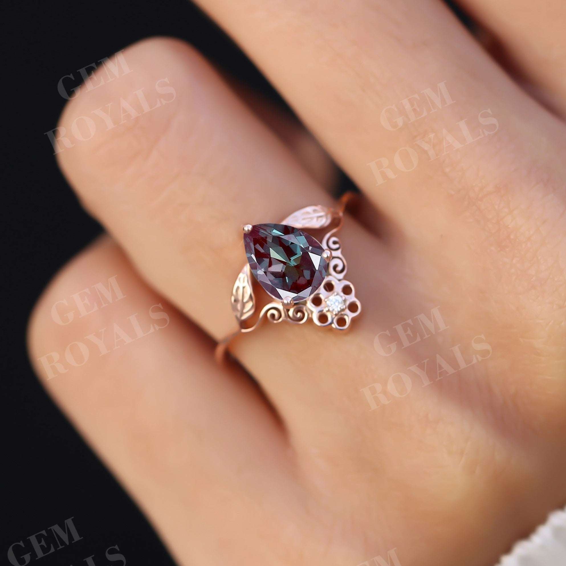 Antique Pear Shaped Alexandrite Engagement Ring