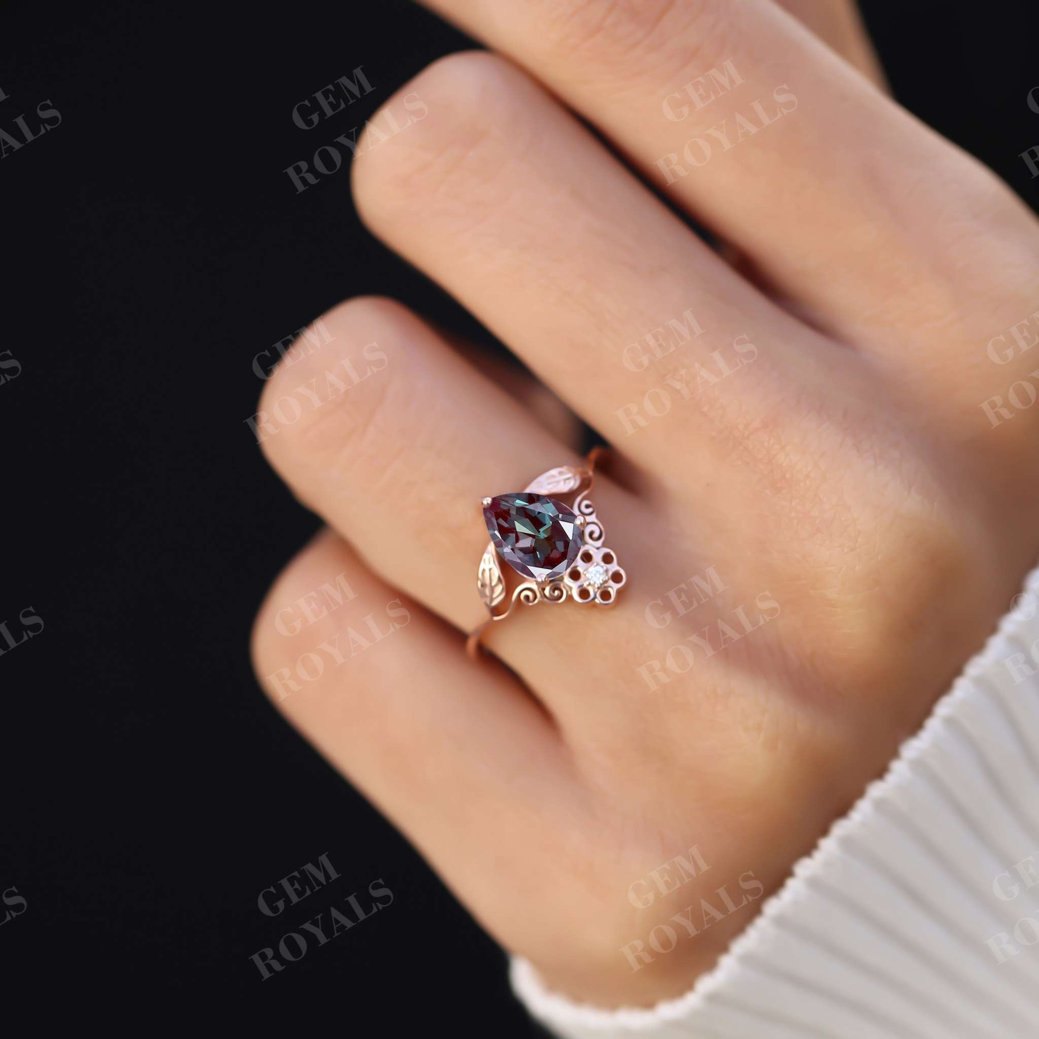 Antique Pear Shaped Alexandrite Engagement Ring