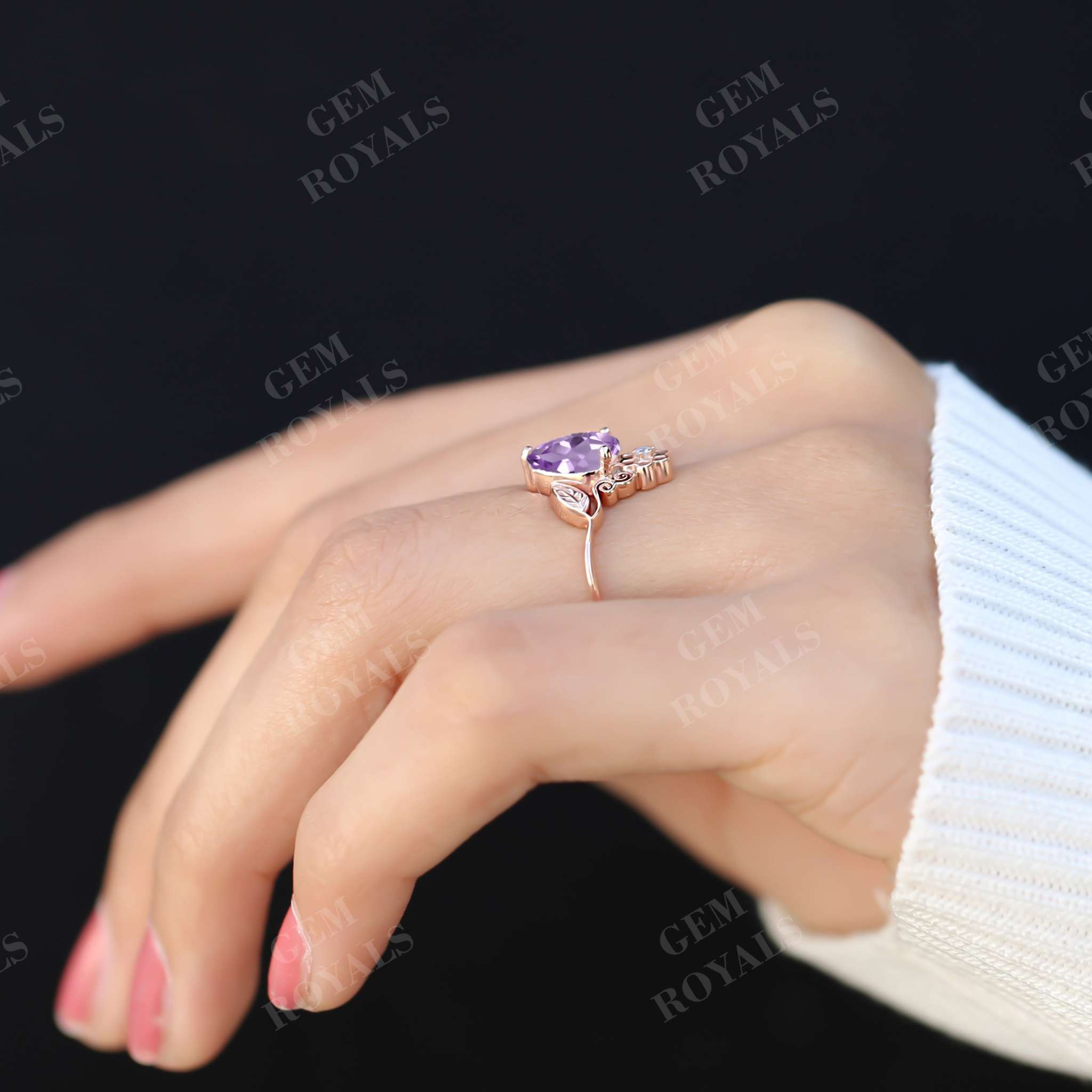 Vintage Style Pear Shaped Natural Amethyst Engagement Ring