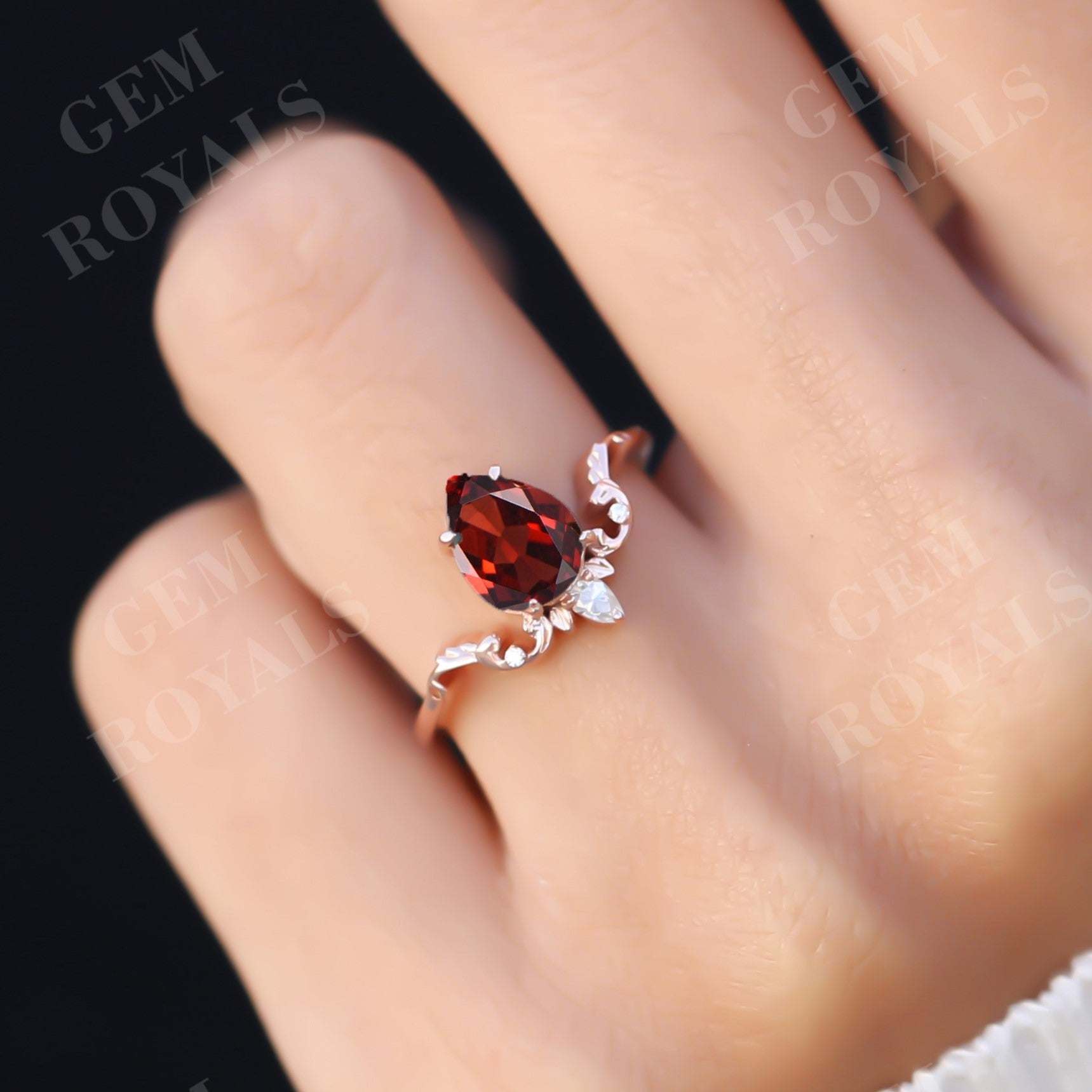 Vintage Unique Pear Shaped Red Garnet Engagement Ring