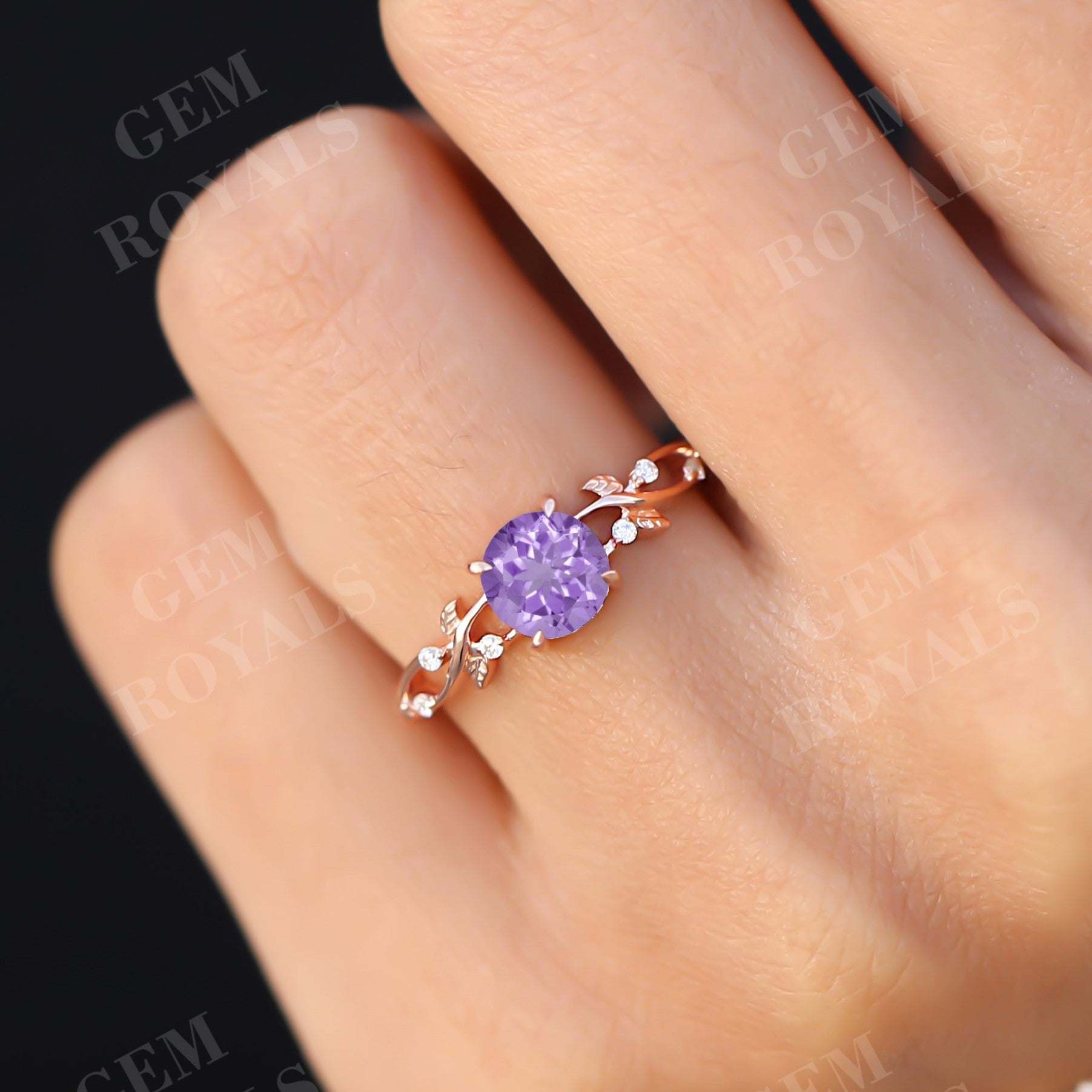 Nature Inspired Round cut Natural Amethyst Engagement Ring