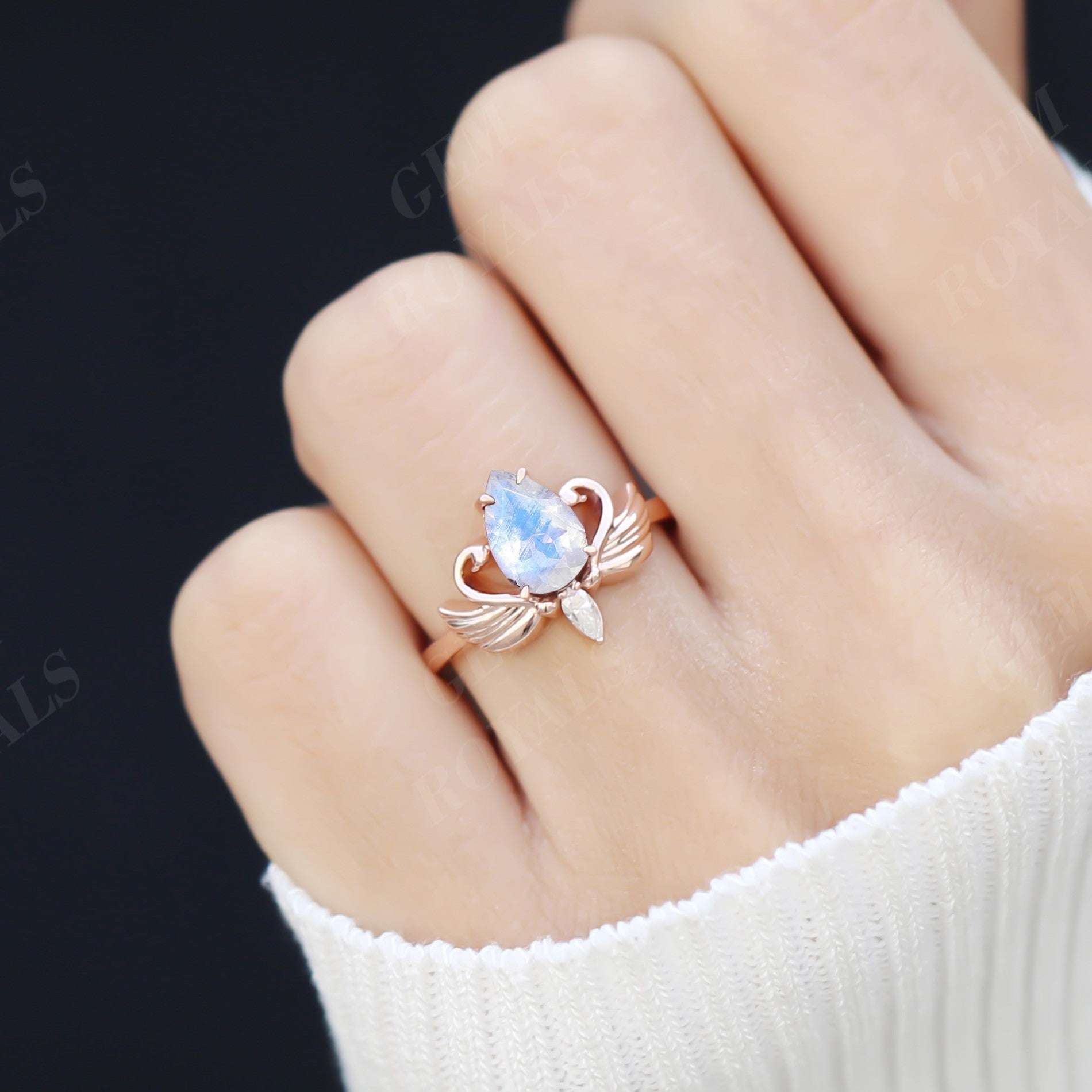 Alternative Vintage Style Pear Moonstone Engagement Ring