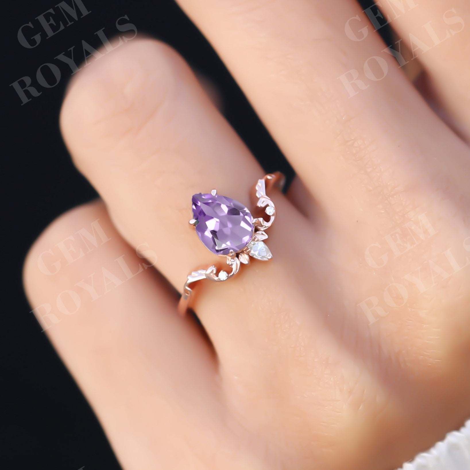 Vintage Style Pear Shaped Amethyst Engagement Ring