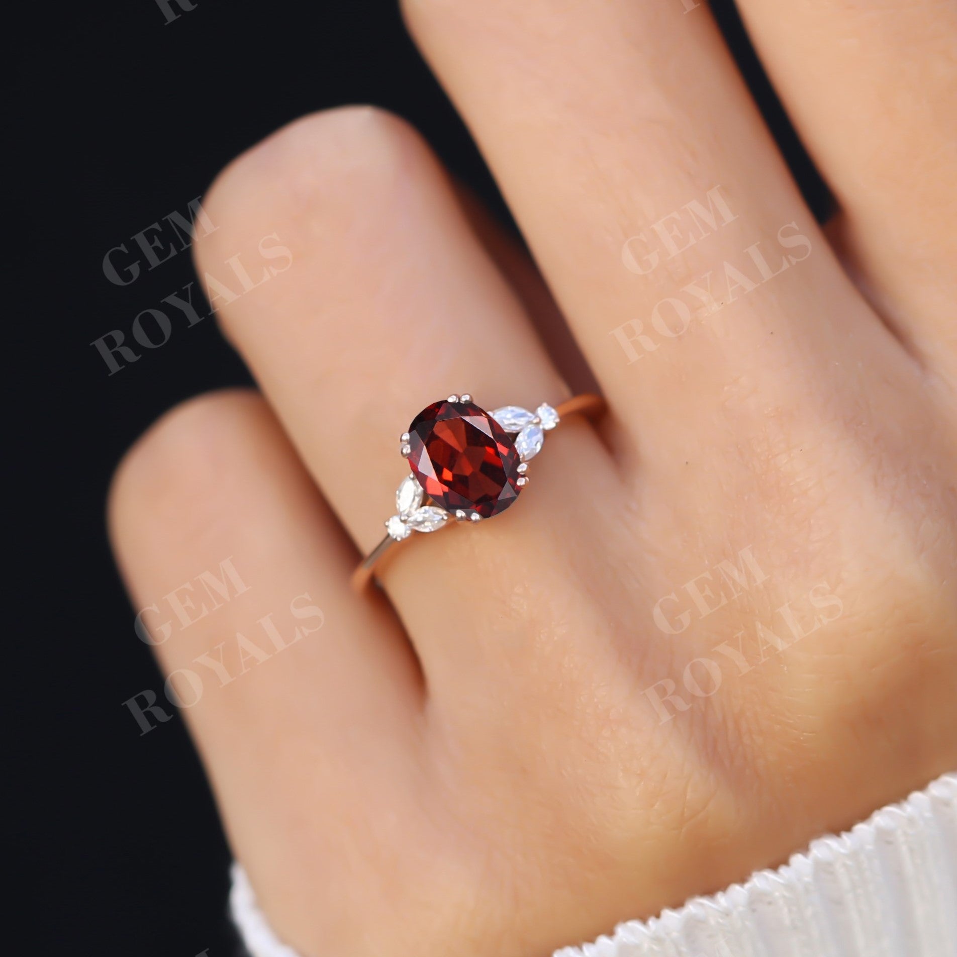 Unique Oval Cut Natural Garnet Engagement Ring