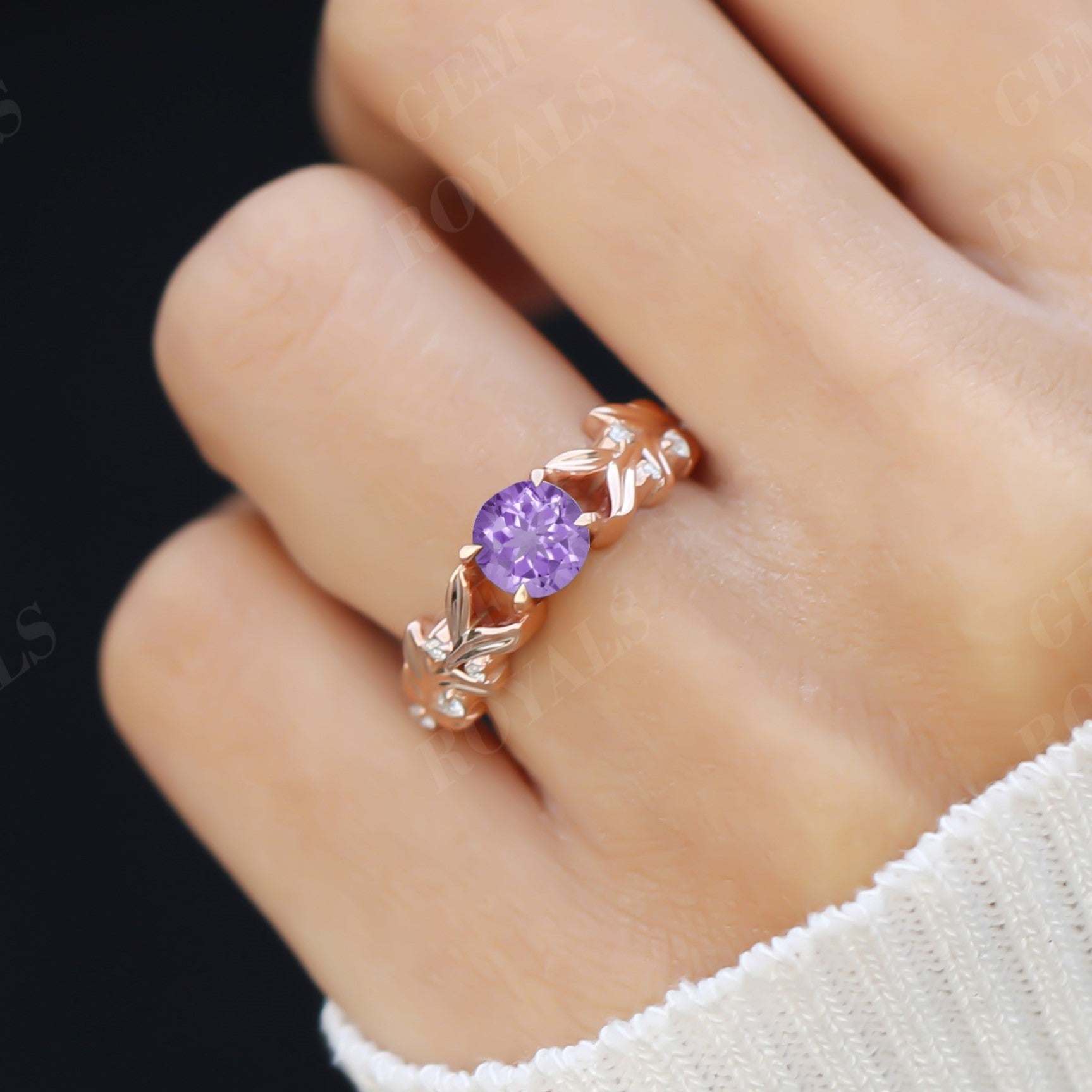 Antique Round Cut Natural Amethyst Engagement Ring