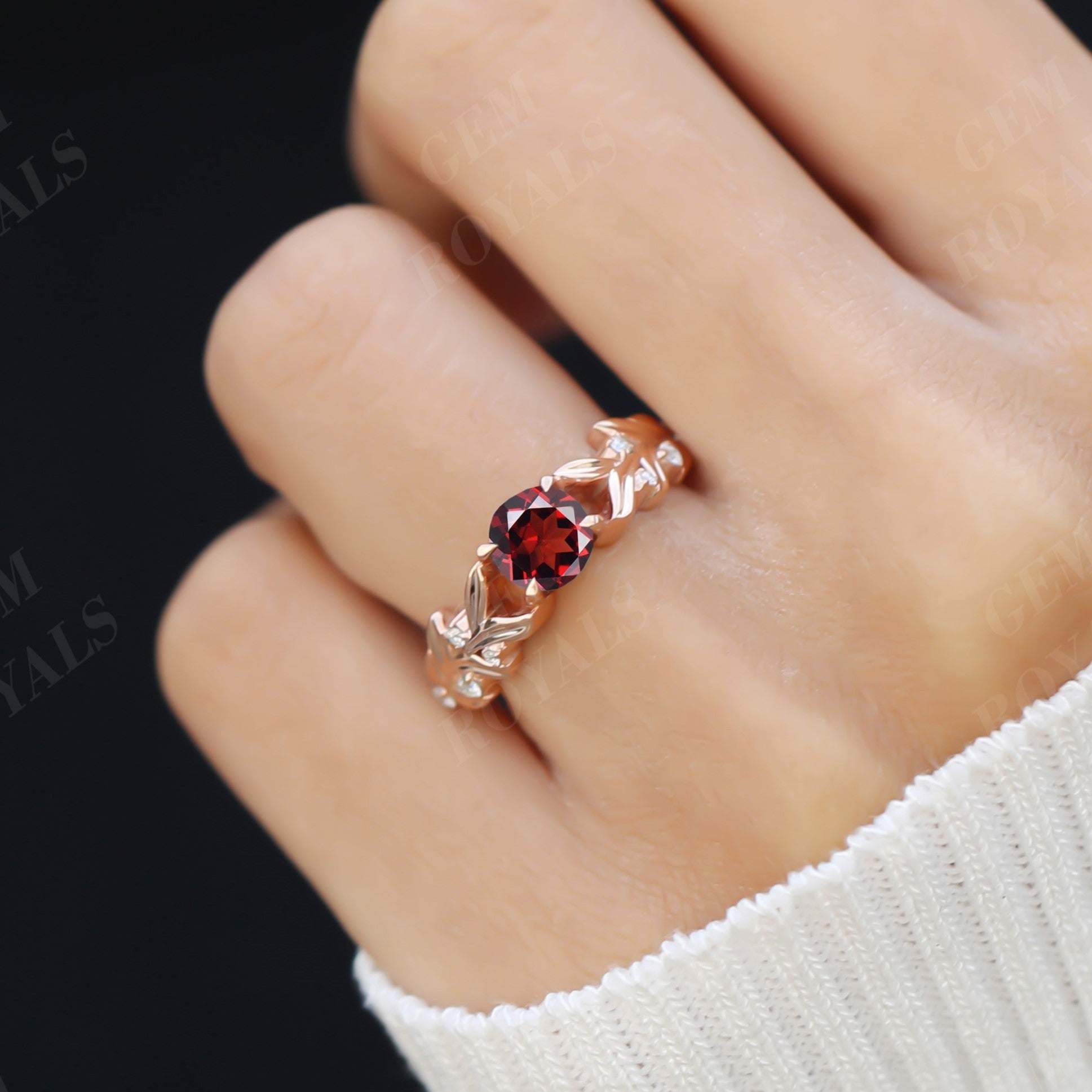 Nature Inspired Round Natural Red Garnet Engagement Ring