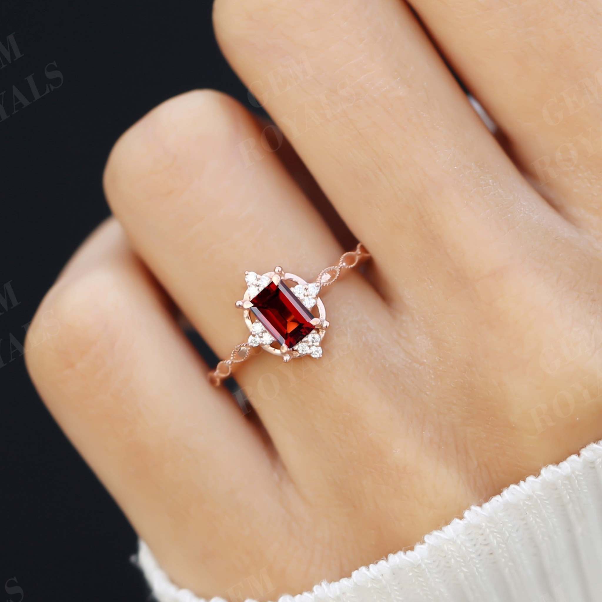 Vintage Emerald Cut Natural Red Garnet Engagement Ring