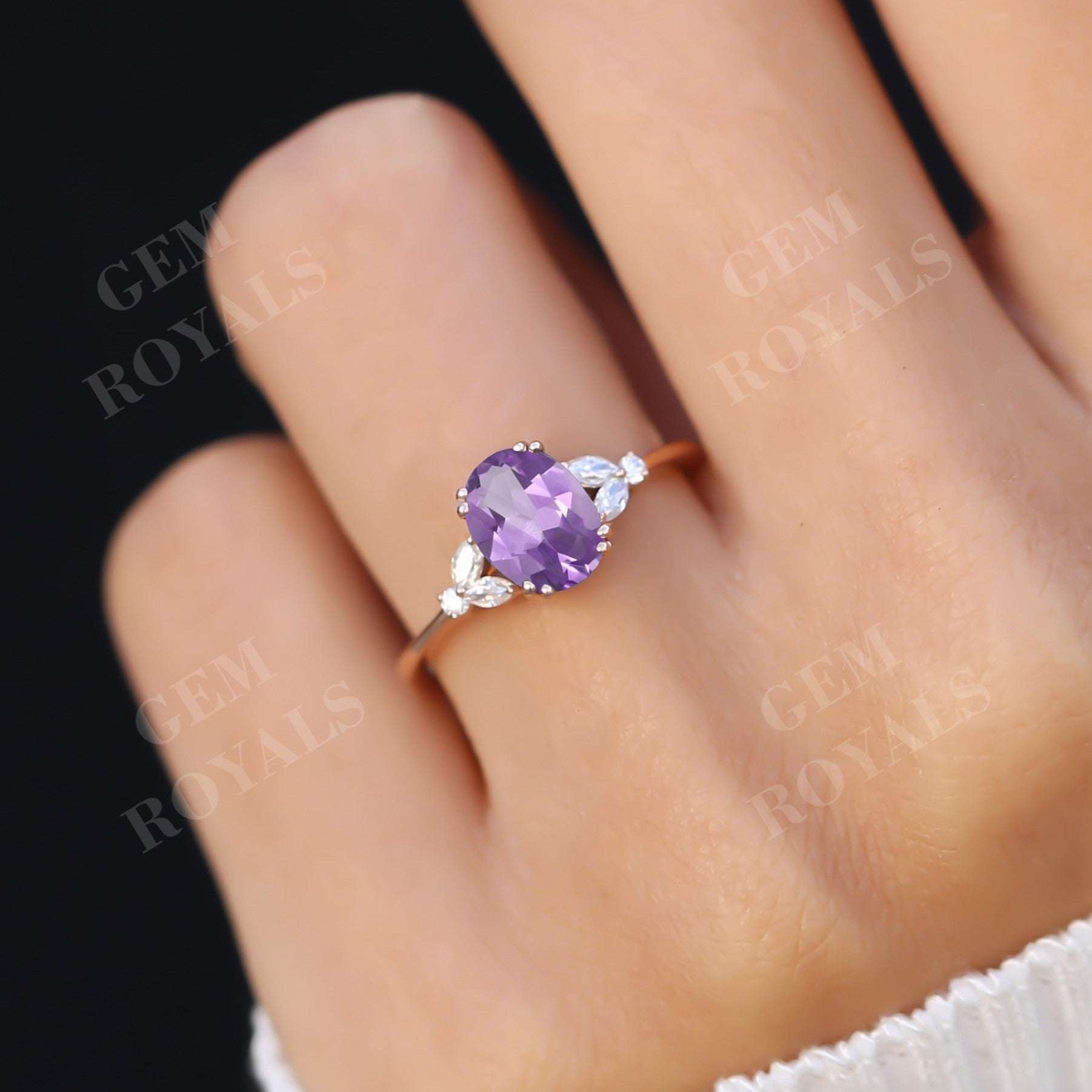 Unique Cluster Oval Cut Amethyst Engagement Ring