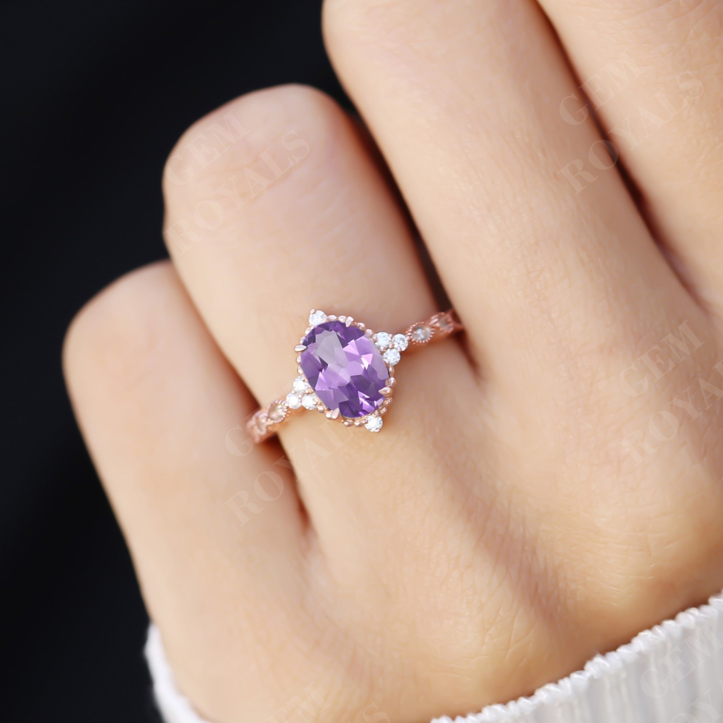 Vintage Oval Cut Purple Natural Amethyst Engagement Ring