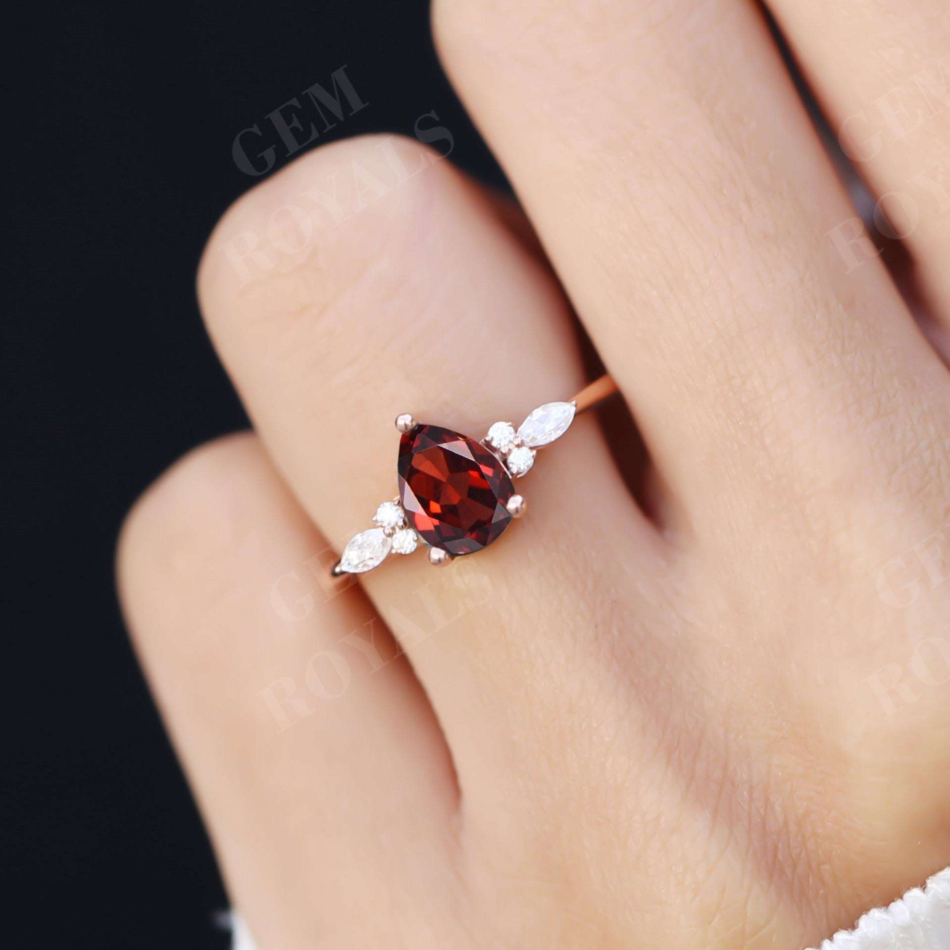 Vintage Pear Shaped Natural Garnet Engagement Ring