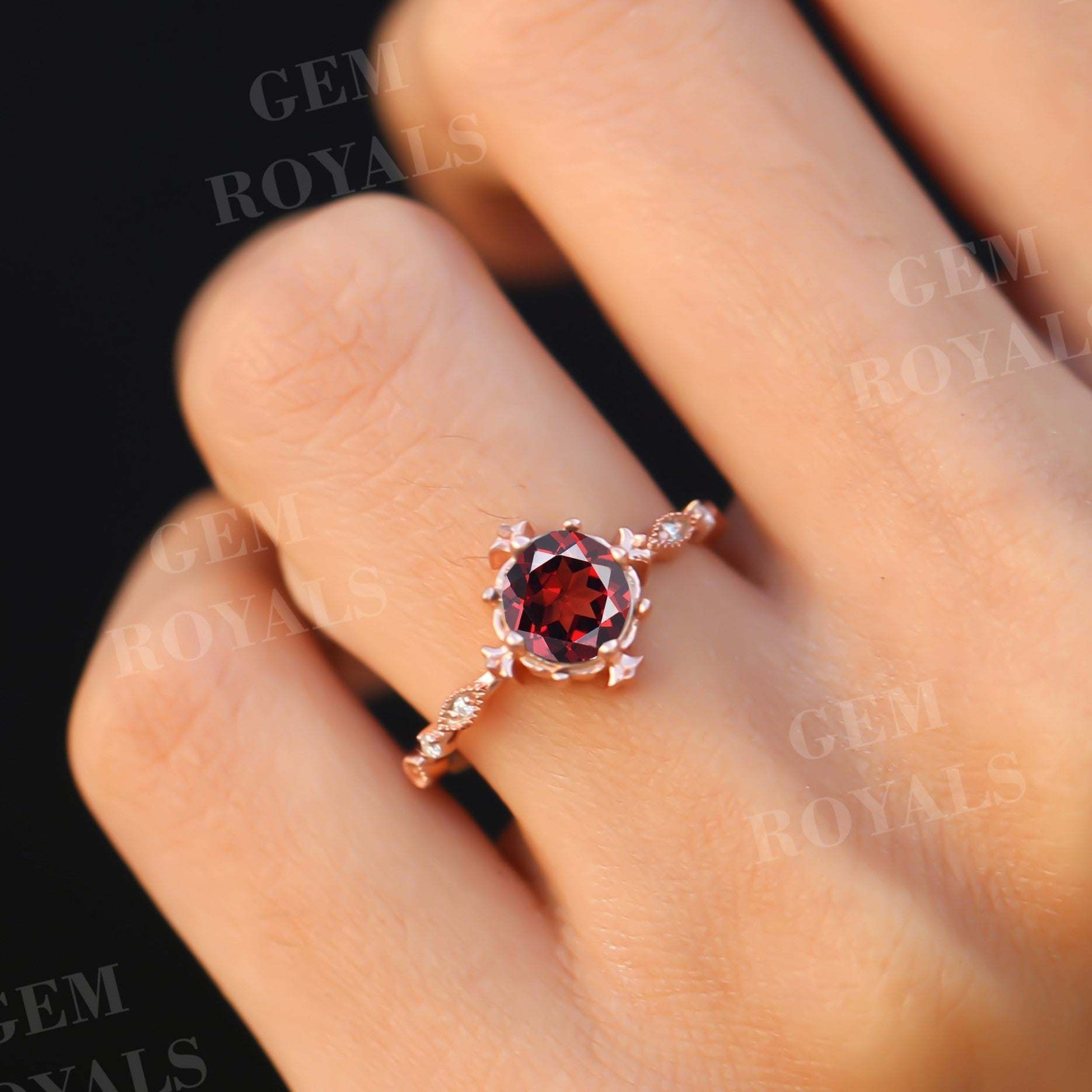 Vintage Milgrain Round Natural Red Garnet Engagement Ring