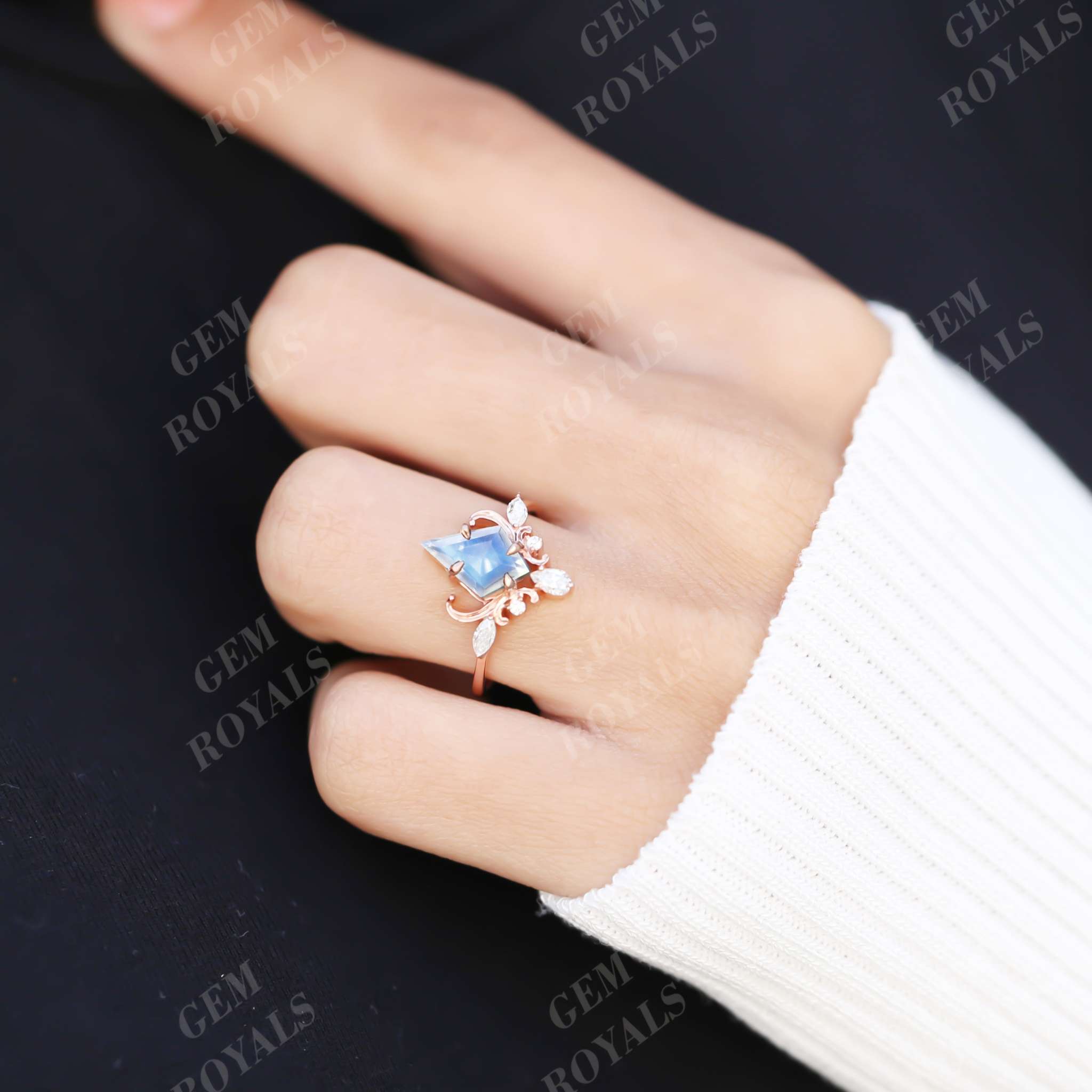 Vintage Style Kite Cut Moonstone Engagement Ring