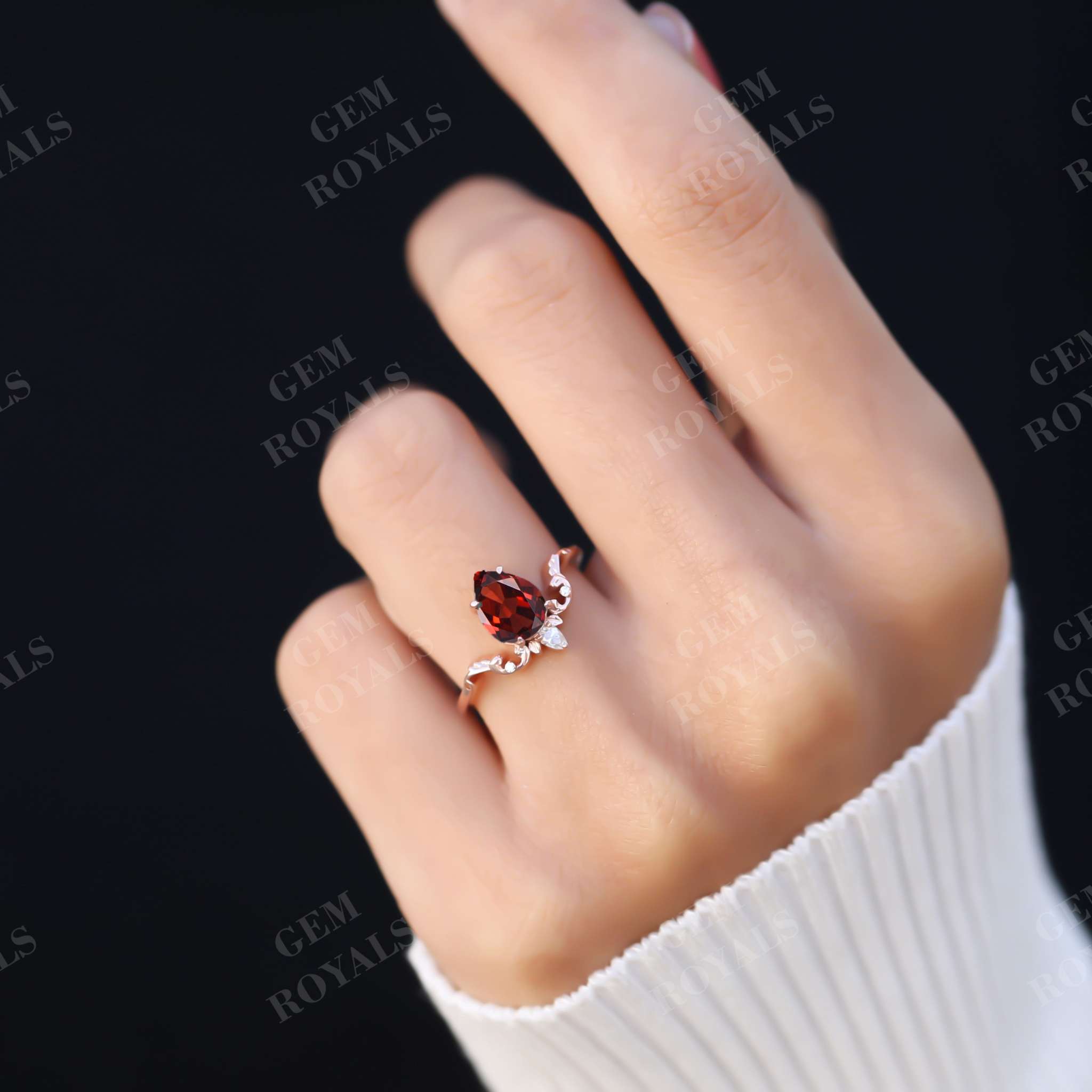 Vintage Unique Pear Shaped Red Garnet Engagement Ring