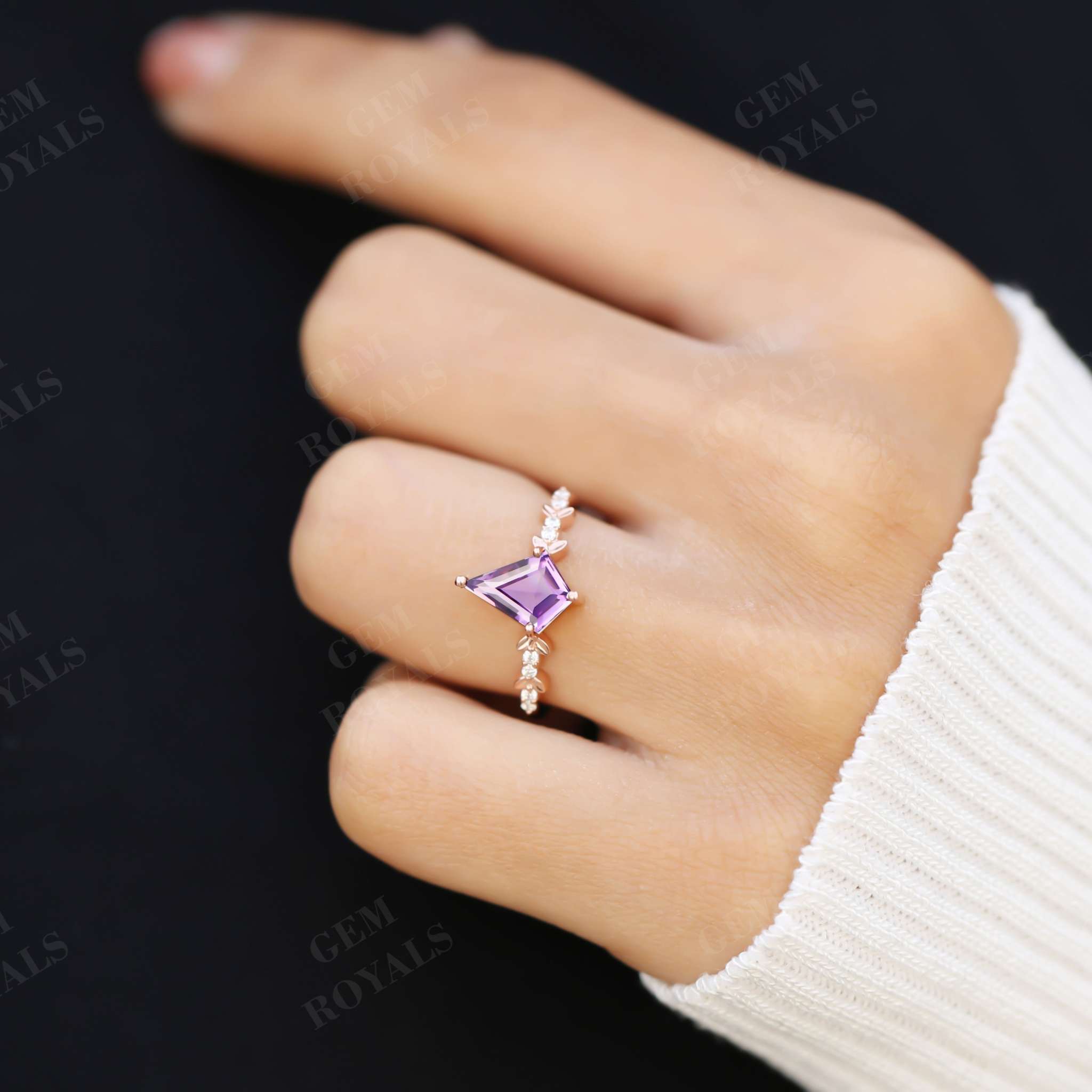 Kite Cut Purple Natural Amethyst Engagement Ring