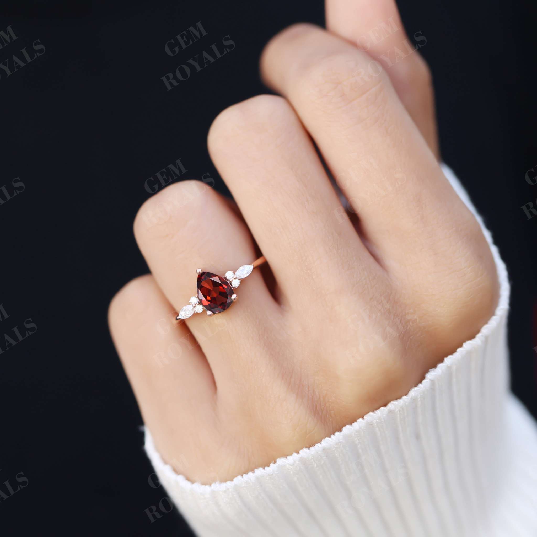 Vintage Pear Shaped Natural Garnet Engagement Ring