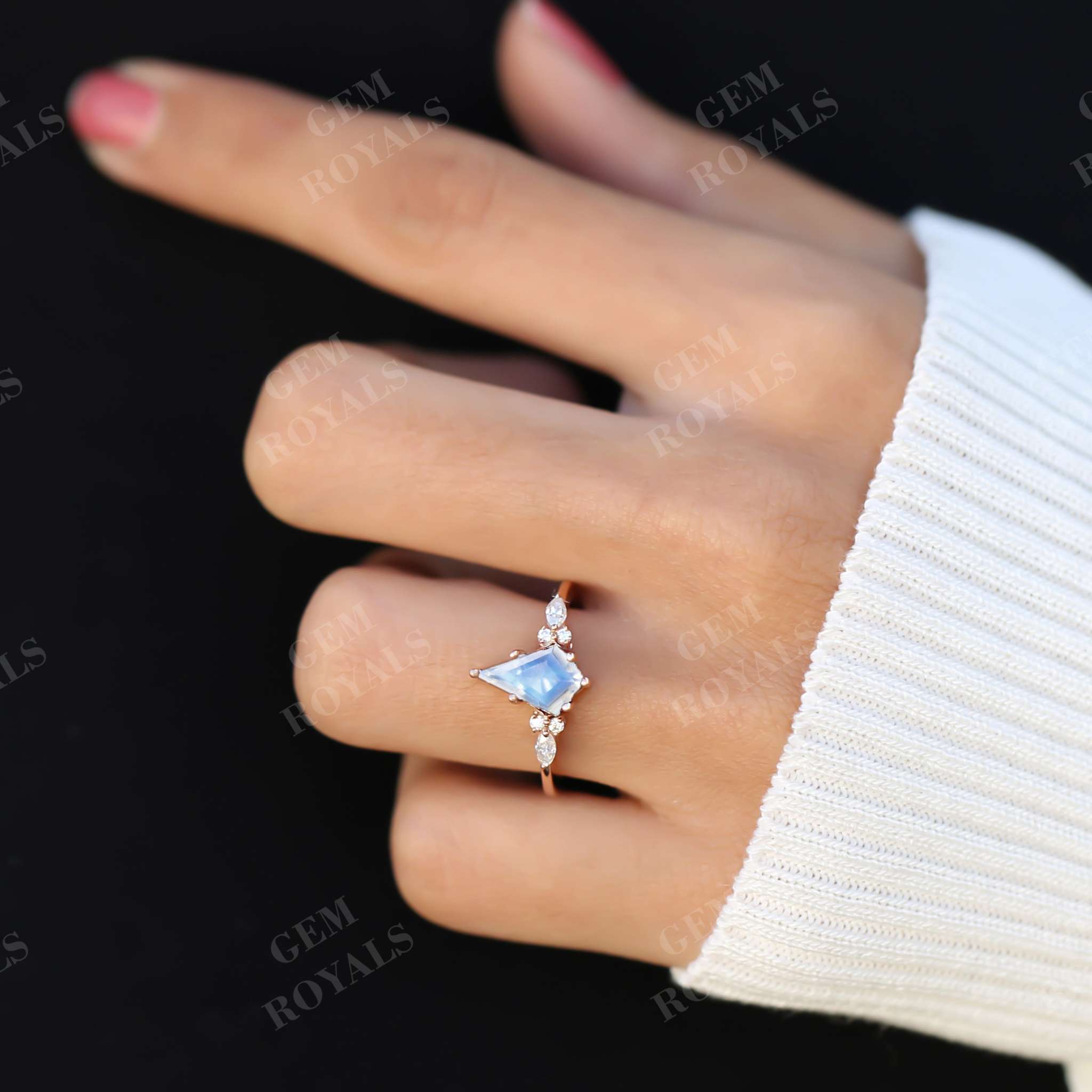 Vintage Style Kite Cut Moonstone Engagement Ring