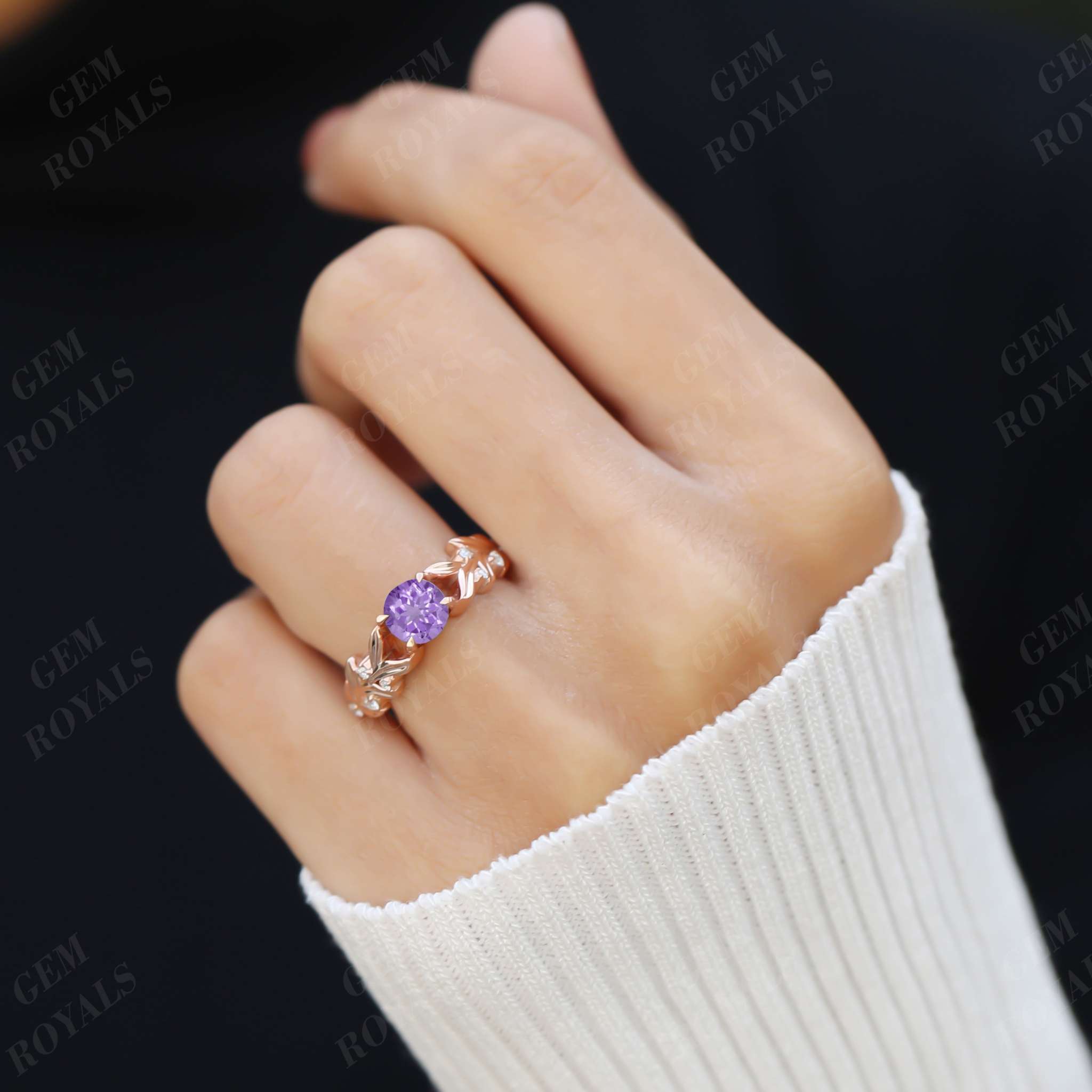 Antique Round Cut Natural Amethyst Engagement Ring