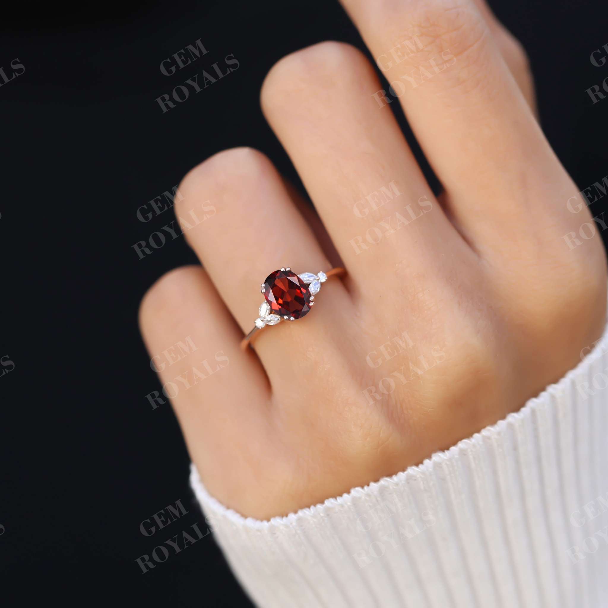 Unique Oval Cut Natural Garnet Engagement Ring