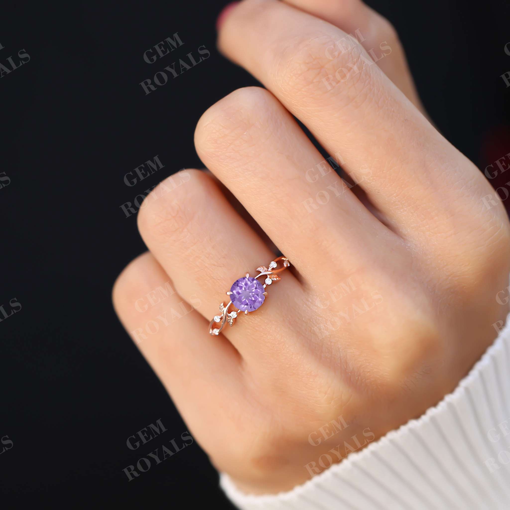 Nature Inspired Round cut Natural Amethyst Engagement Ring