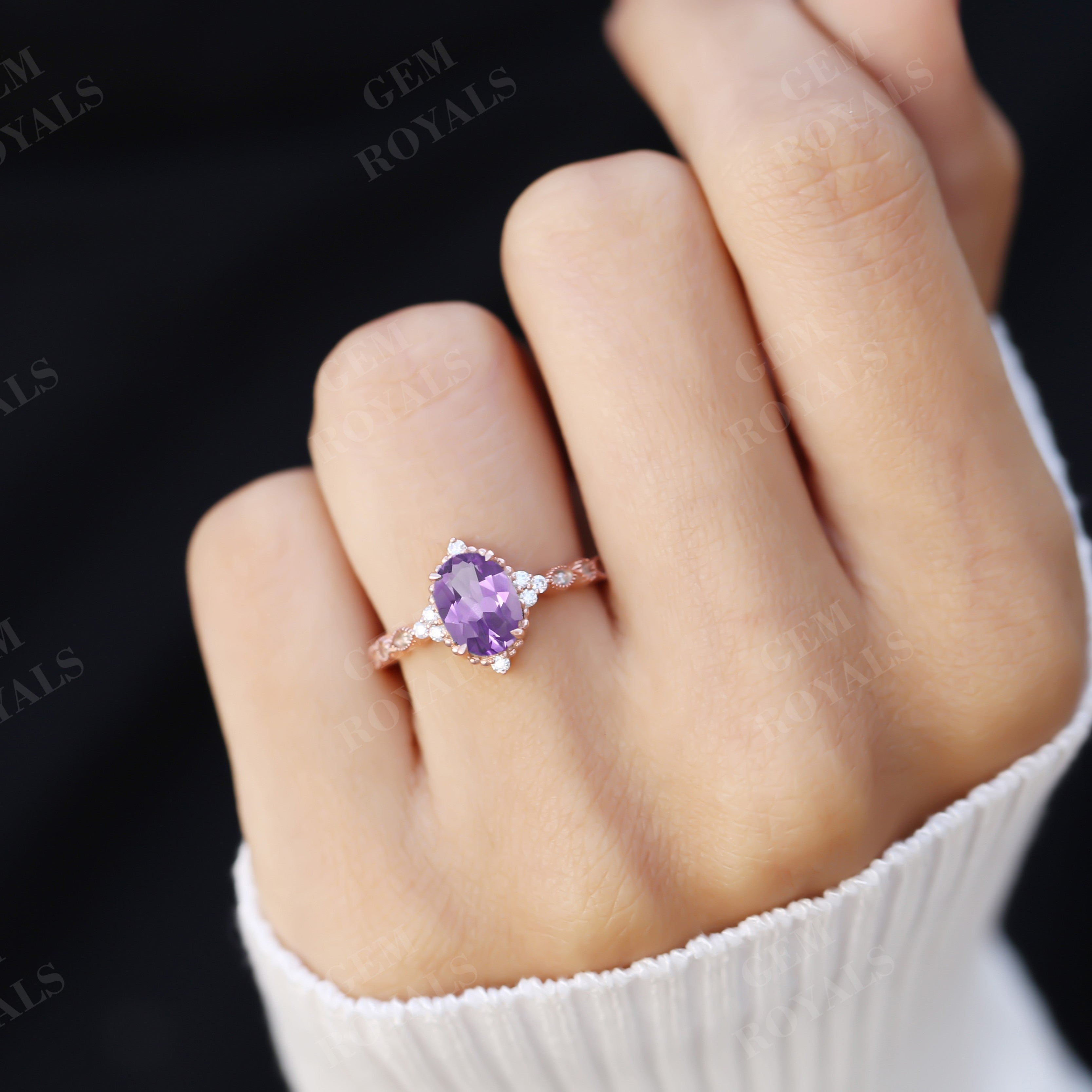 Vintage Oval Cut Purple Natural Amethyst Engagement Ring