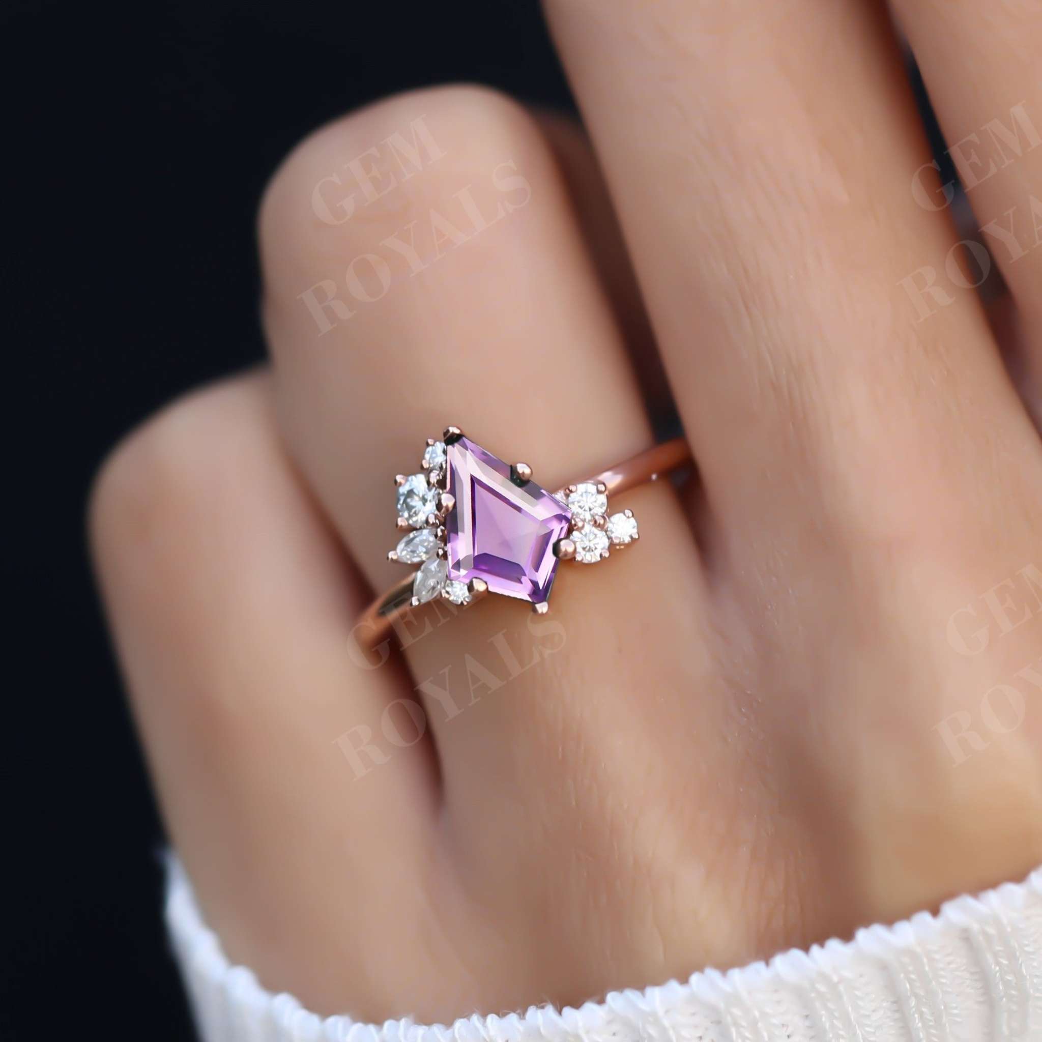 Vintage Style Unique Kite Cut Amethyst Engagement Ring