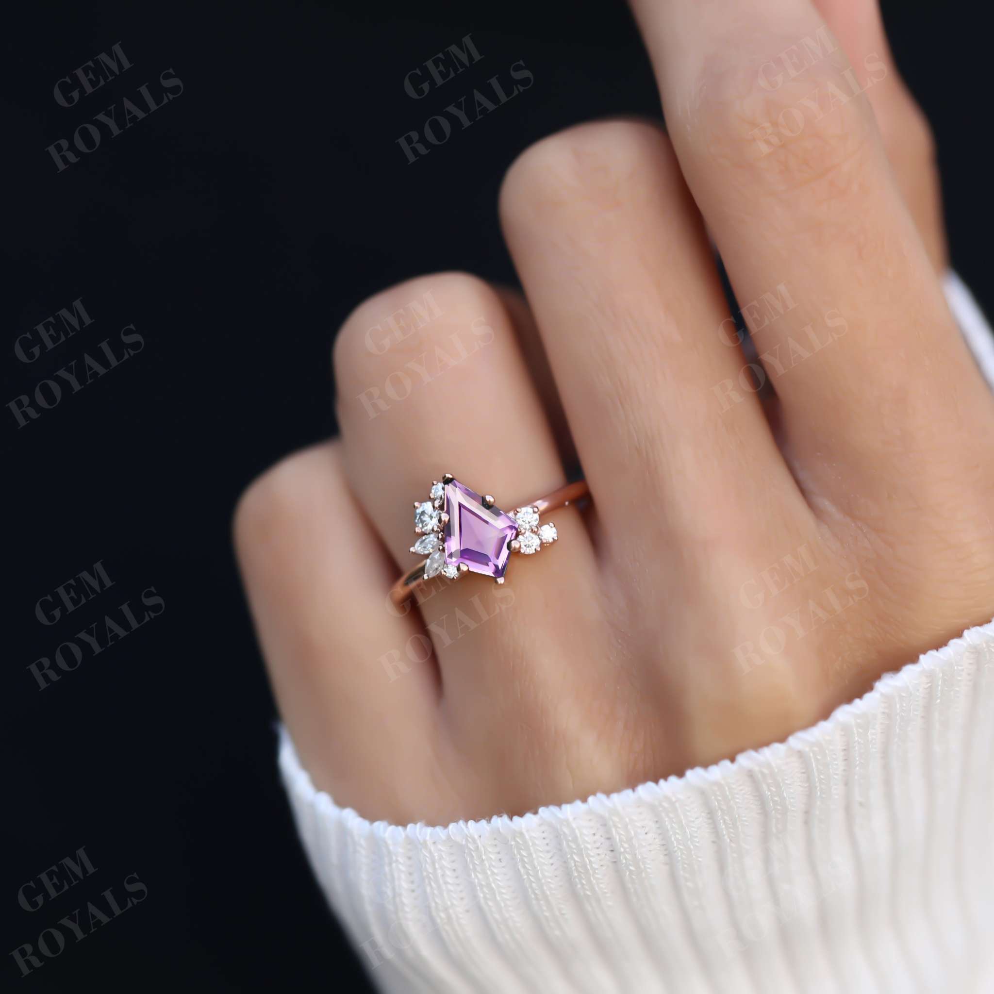 Vintage Style Unique Kite Cut Amethyst Engagement Ring