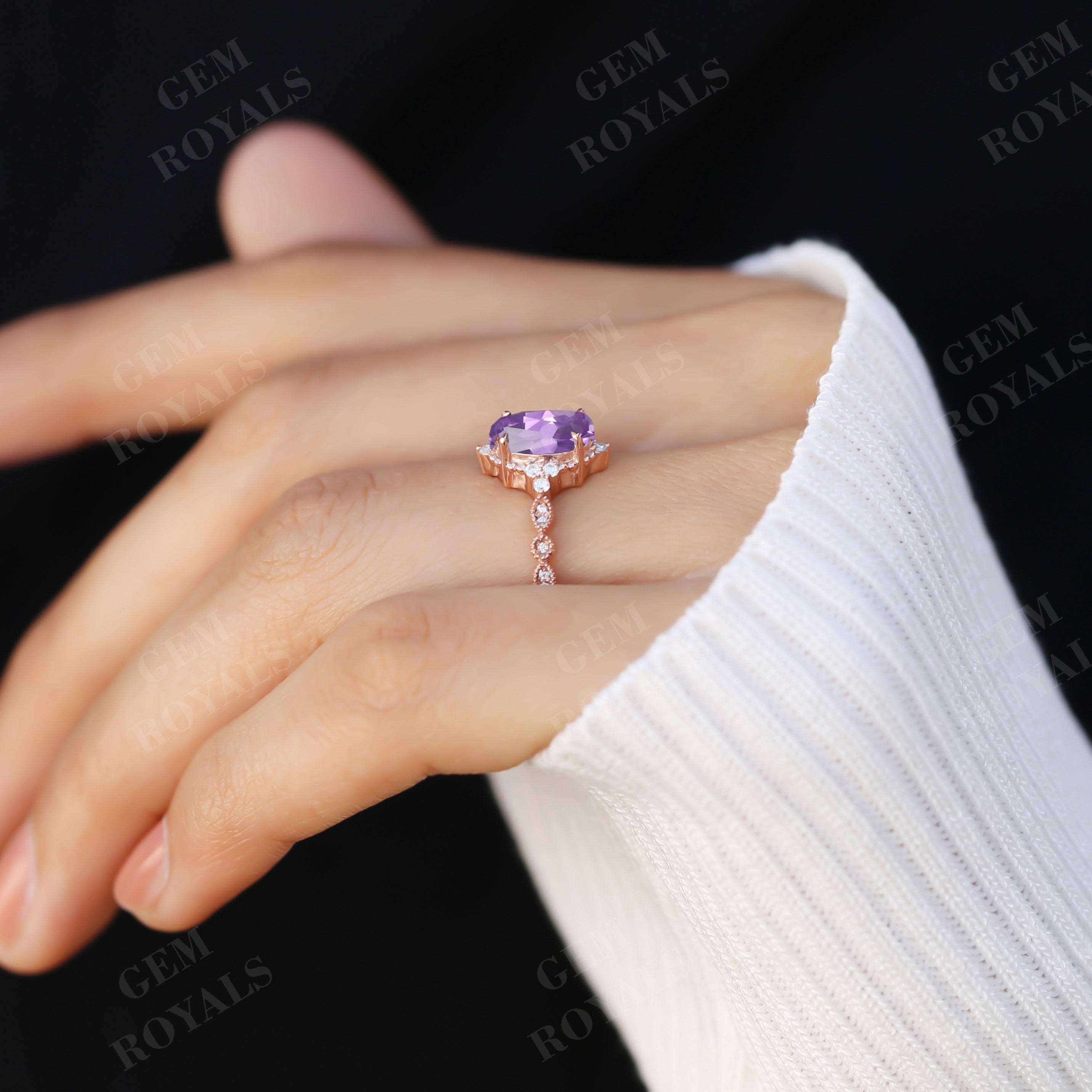 Vintage Oval Cut Purple Natural Amethyst Engagement Ring