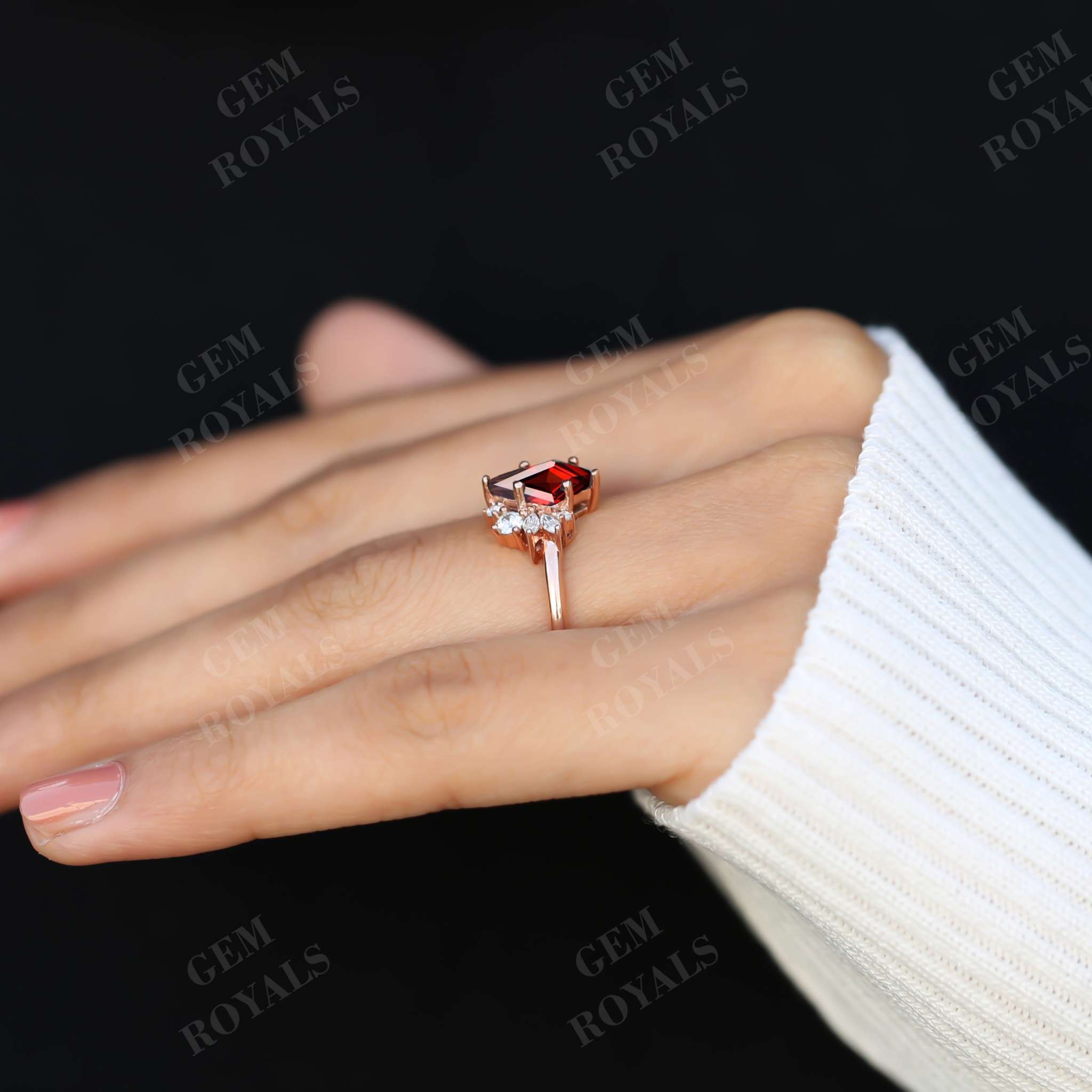 Vintage Kite Cut Red Garnet Gemstone Engagement Ring