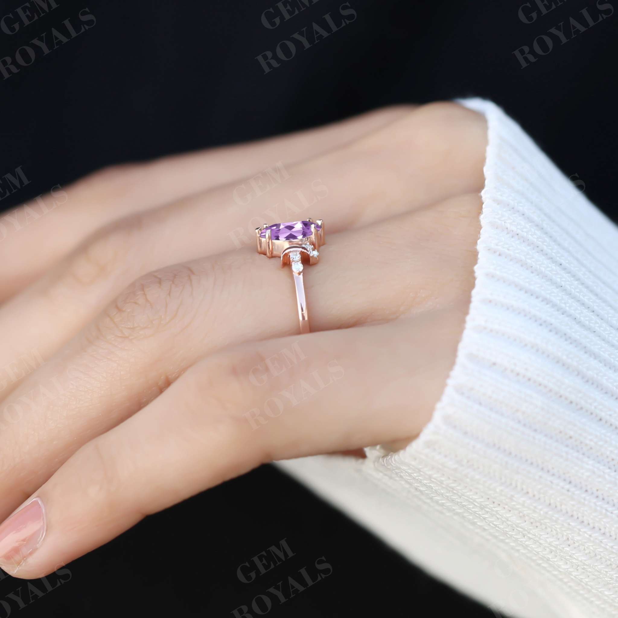 Celestial style Marquise Cut Natural Amethyst Engagement Ring