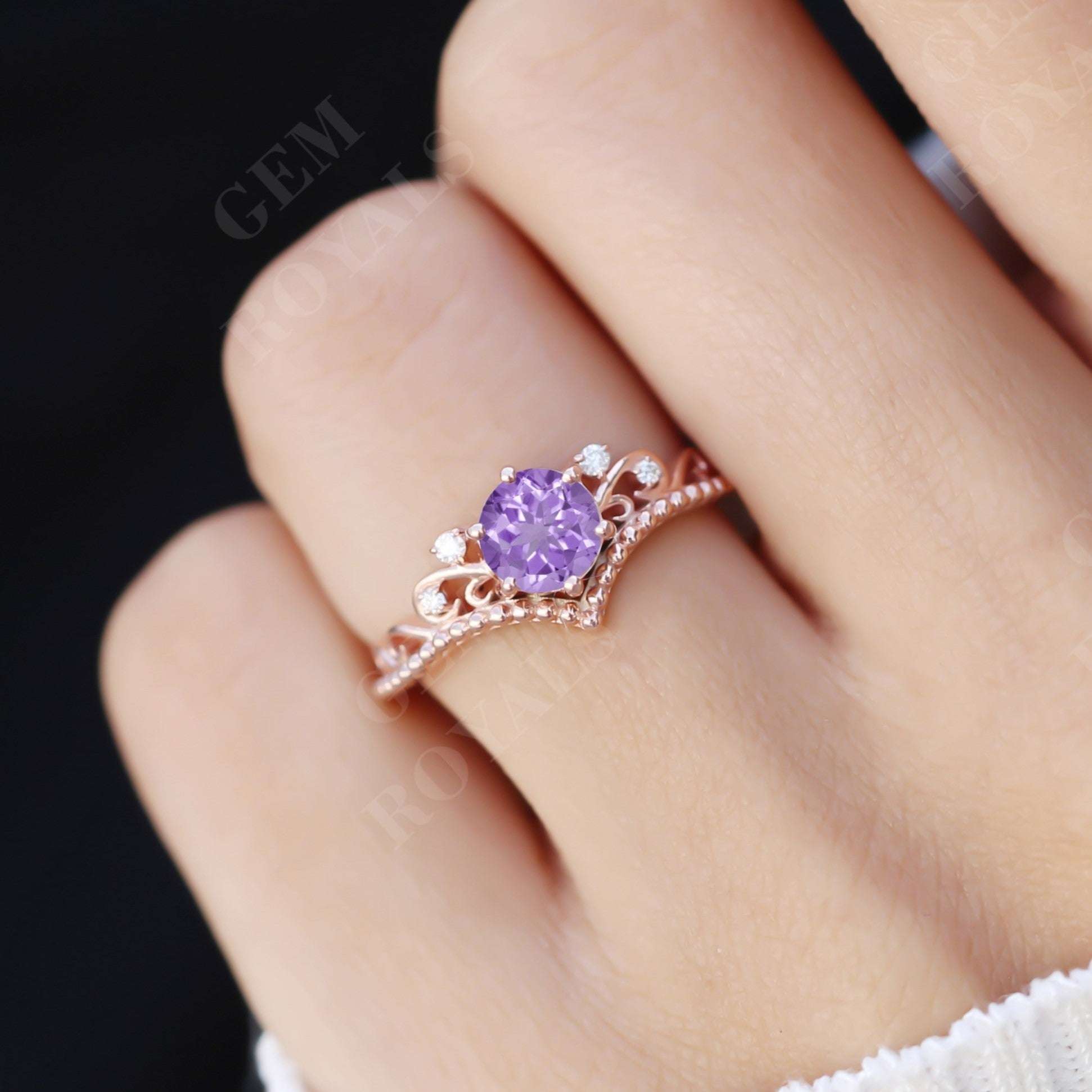 Dainty Round Cut Natural Amethyst Engagement Ring