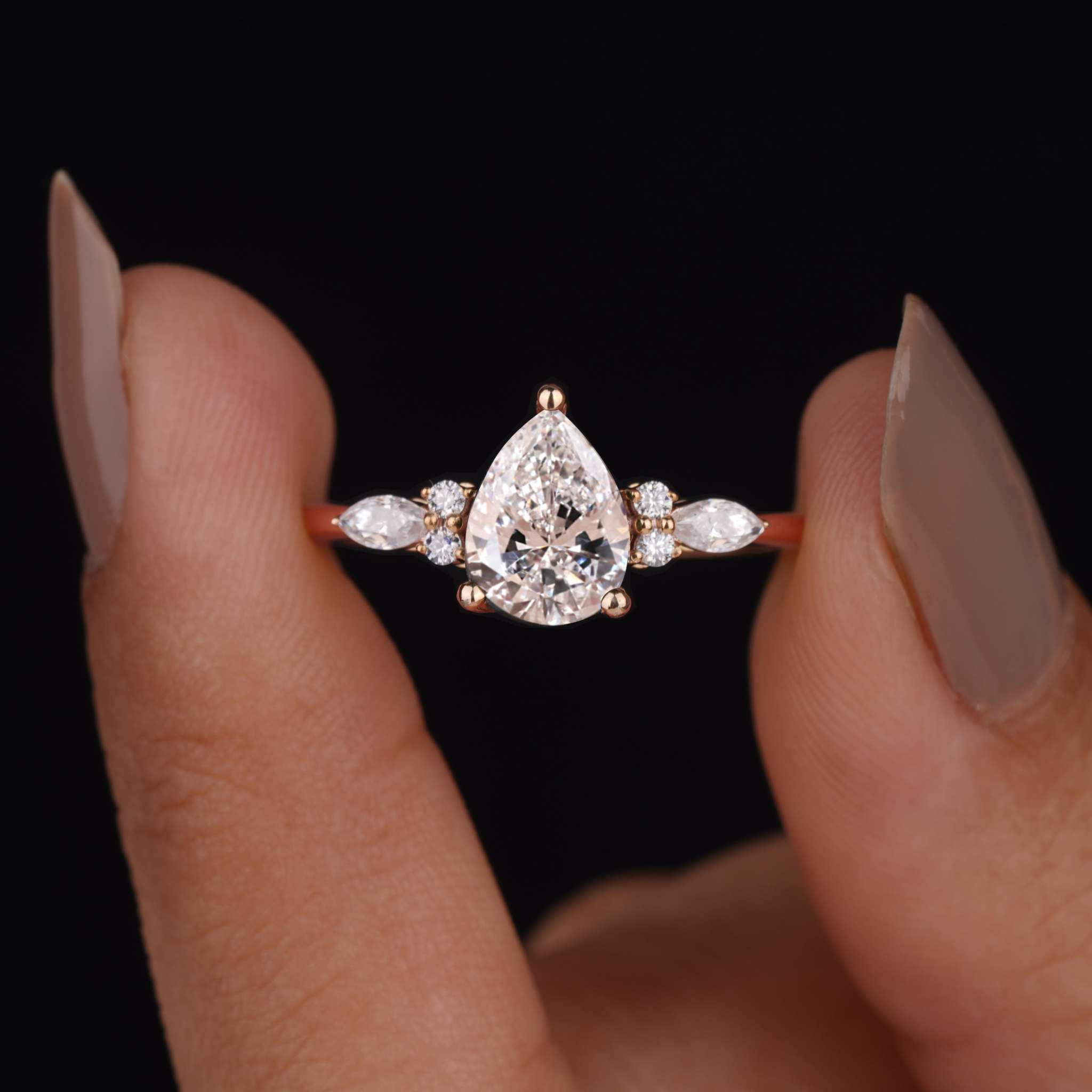 Vintage Pear Lab Grown Diamond Solitaire Engagement Ring