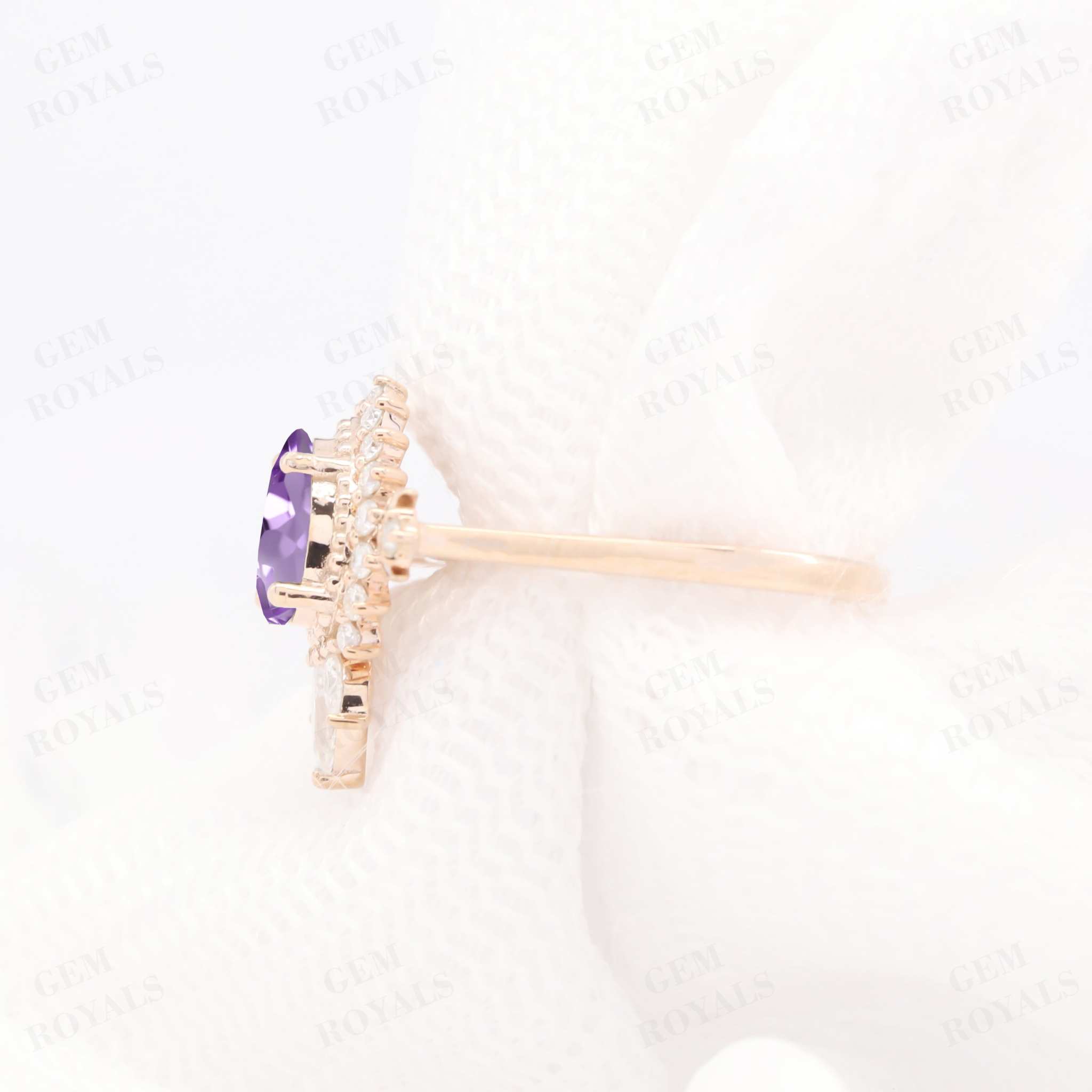 Art Deco Pear Shaped Natural Amethyst Engagement Ring