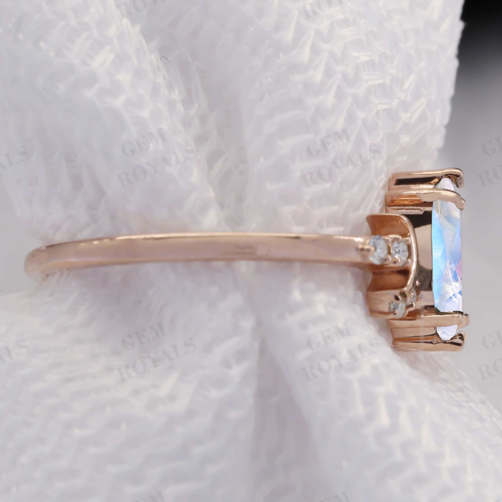 Celestial Marquise Cut Rainbow Moonstone Engagement Ring