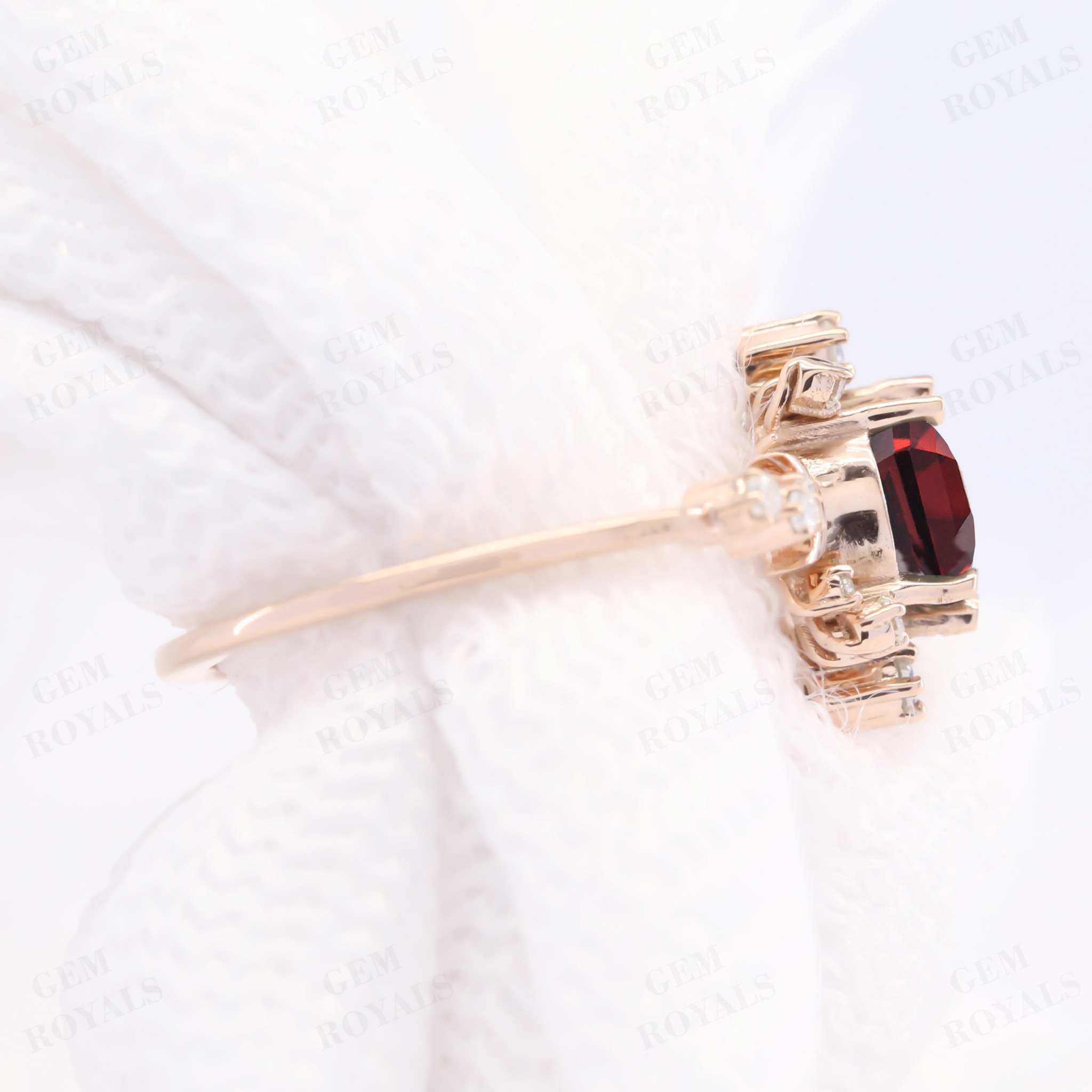 Art Deco Cluster Round Natural Red Garnet Engagement Ring