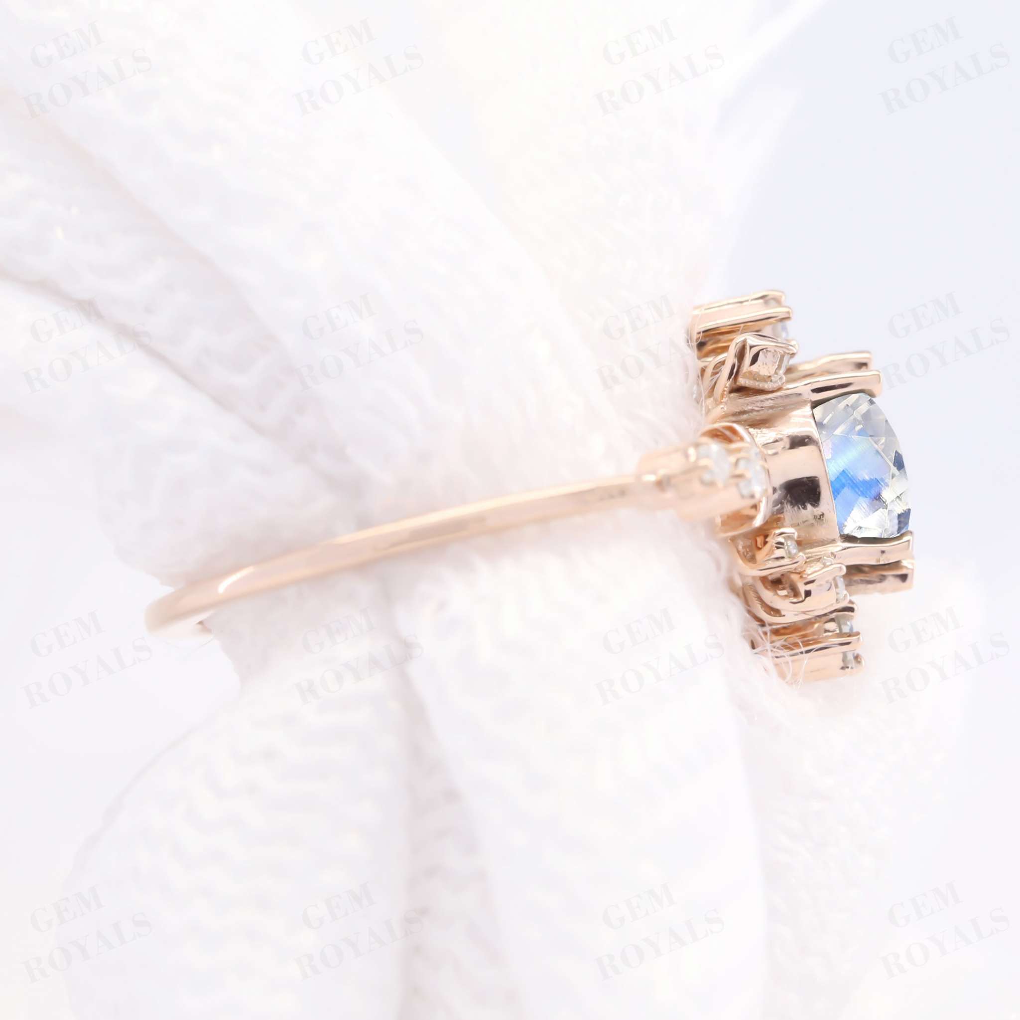 Art Deco Celestial Rainbow Moonstone Engagement Ring