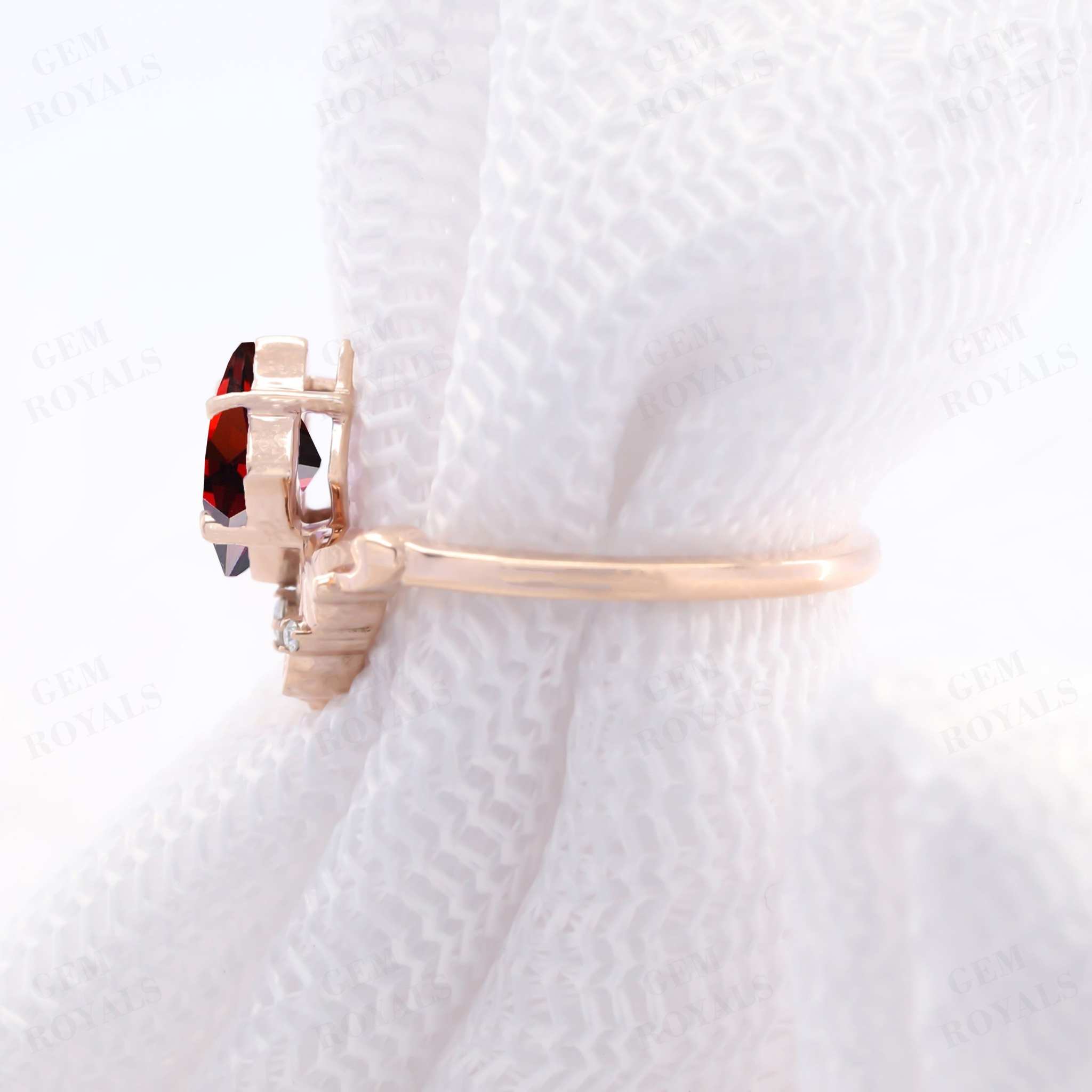 Art Deco Princess Cut Nature Red Garnet Engagement Ring