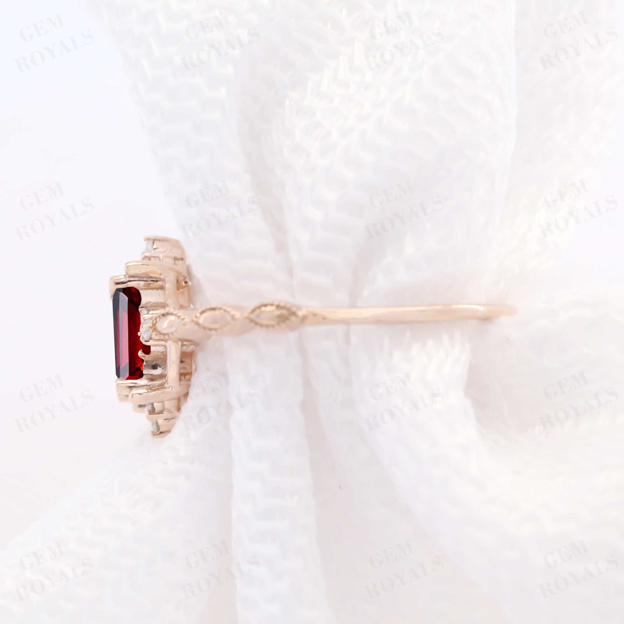 Vintage Emerald Cut Natural Red Garnet Engagement Ring